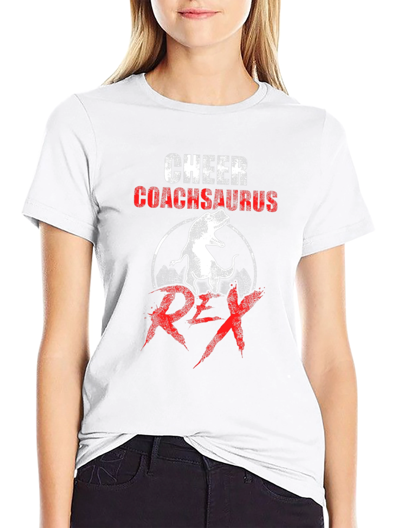 Cheer Coachsaurus Rex T-Shirt - Dinosaur Graphic Tee - 9