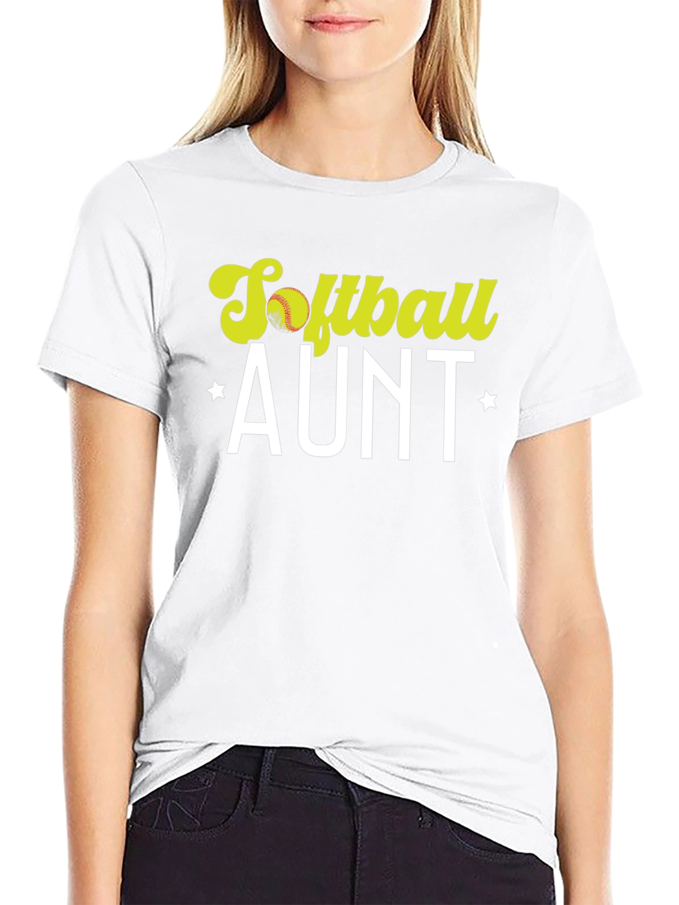 Black Softball Aunt T-Shirt - Black Cotton Tee view 9