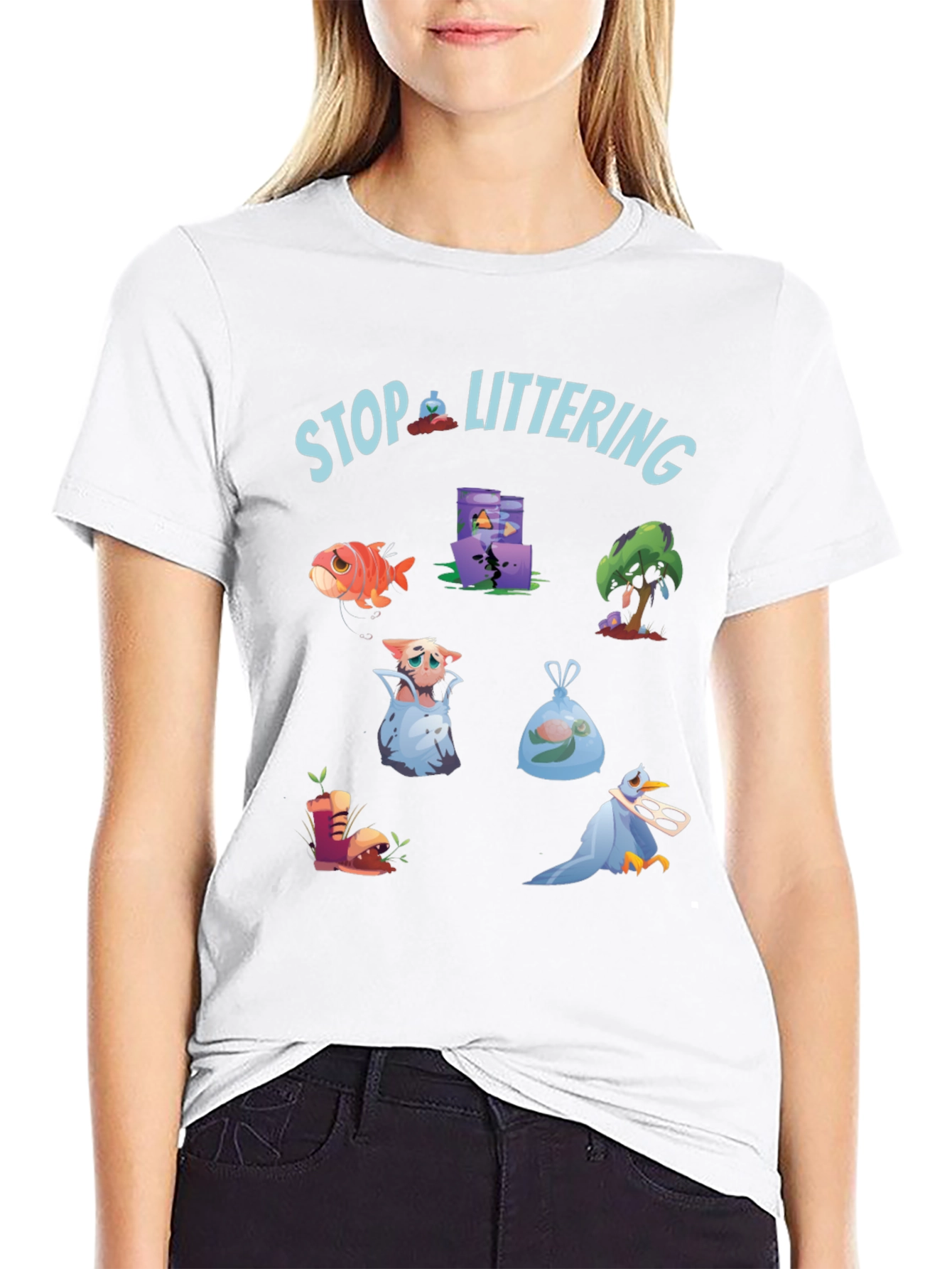 Black Eco-Friendly Stop Littering Graphic T-Shirt view 9