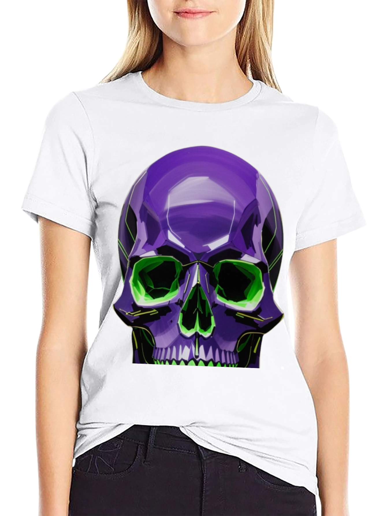 Black Neon Skull Graphic Tee - Stylish, Bold Design view 9