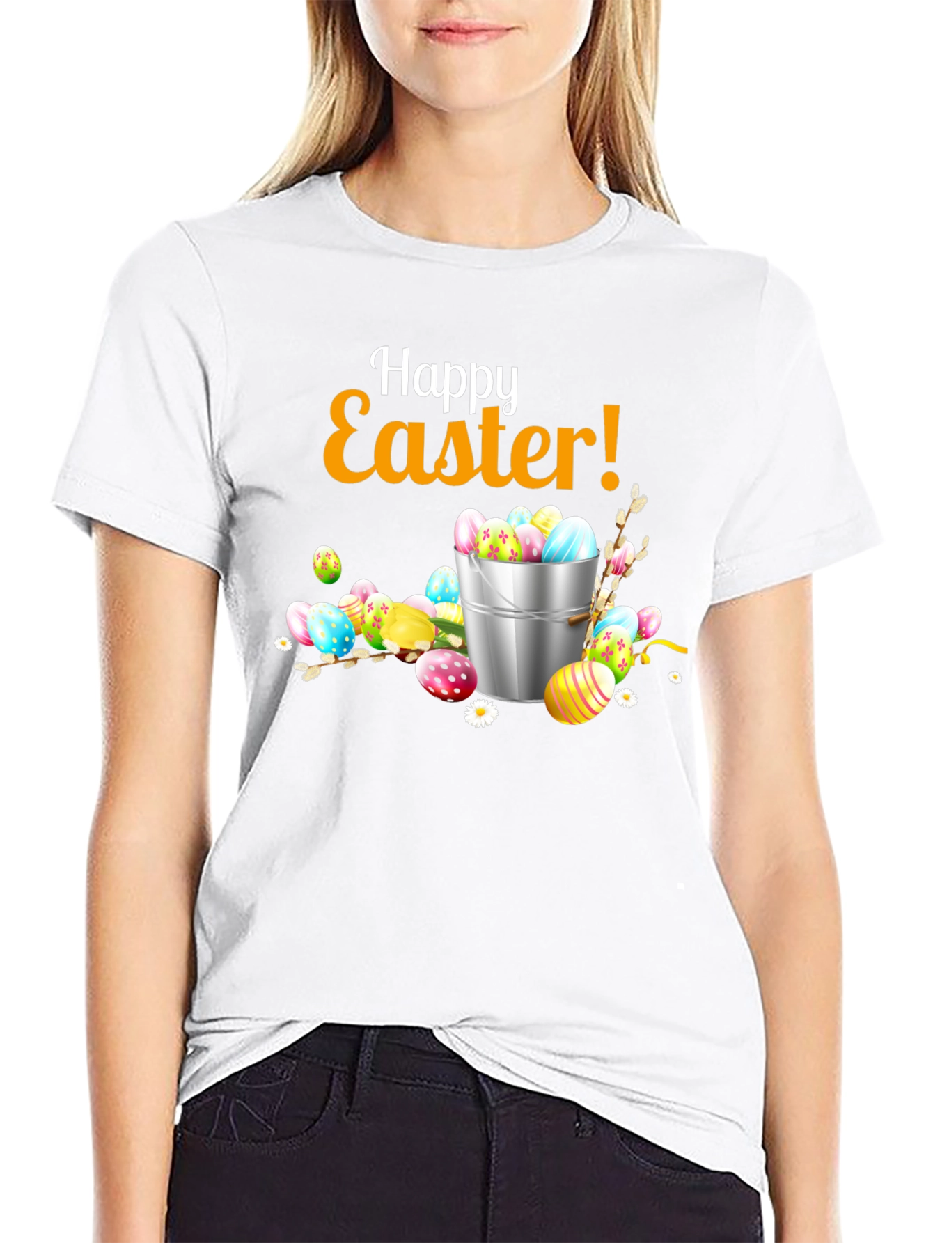 Black Happy Easter T-Shirt - Easter Egg Bucket Design view 9