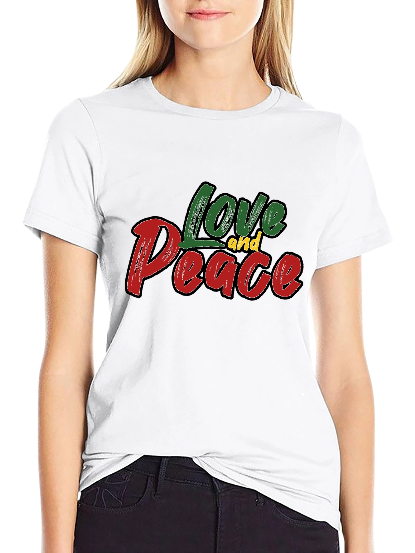Black Love and Peace Graphic Black T-Shirt view 9