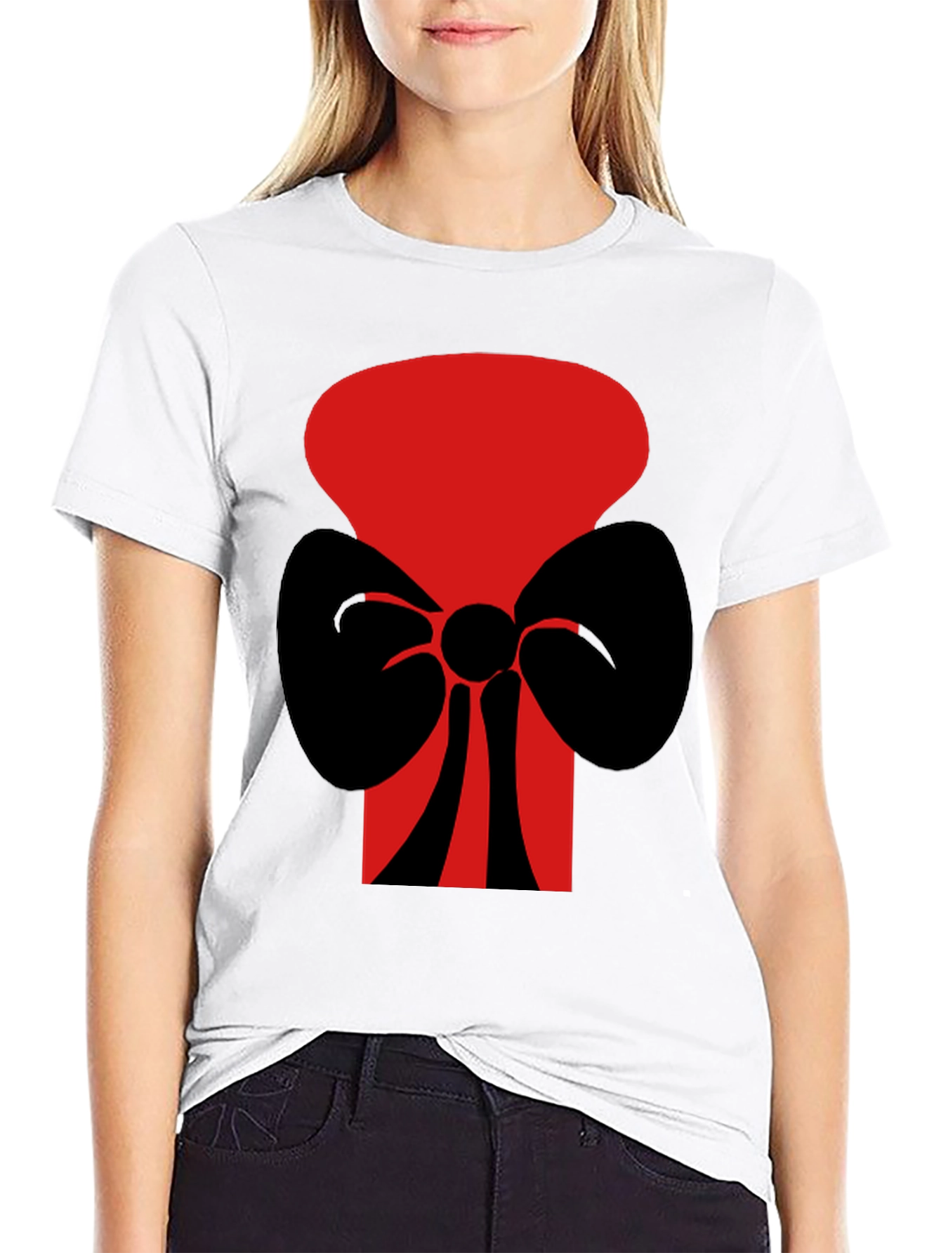 Black Bold Graphic Tee: Red Top Hat with Black Bow Tie view 9