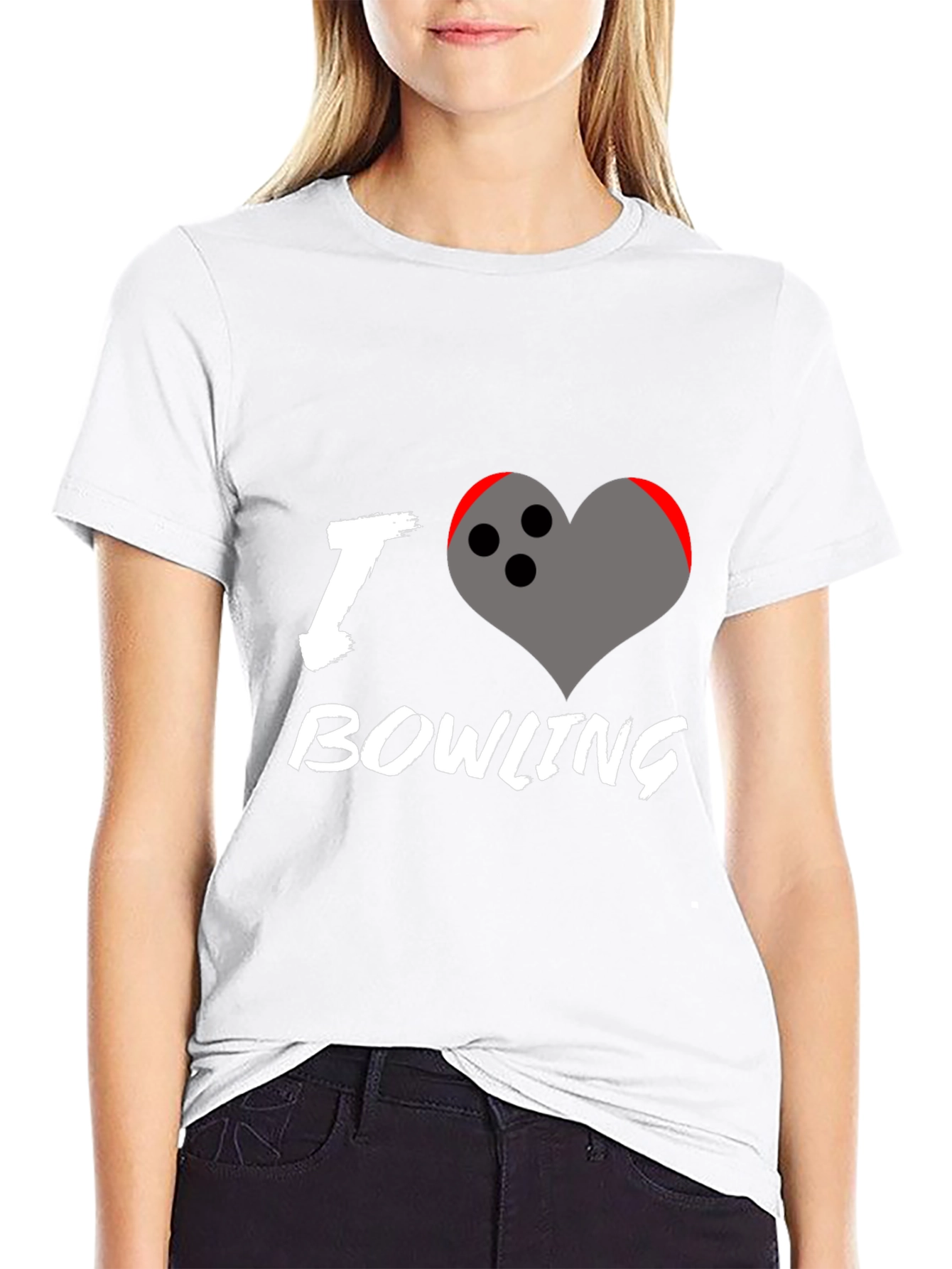 Black I Love Bowling T-Shirt - Heart Bowling Ball Graphic view 9