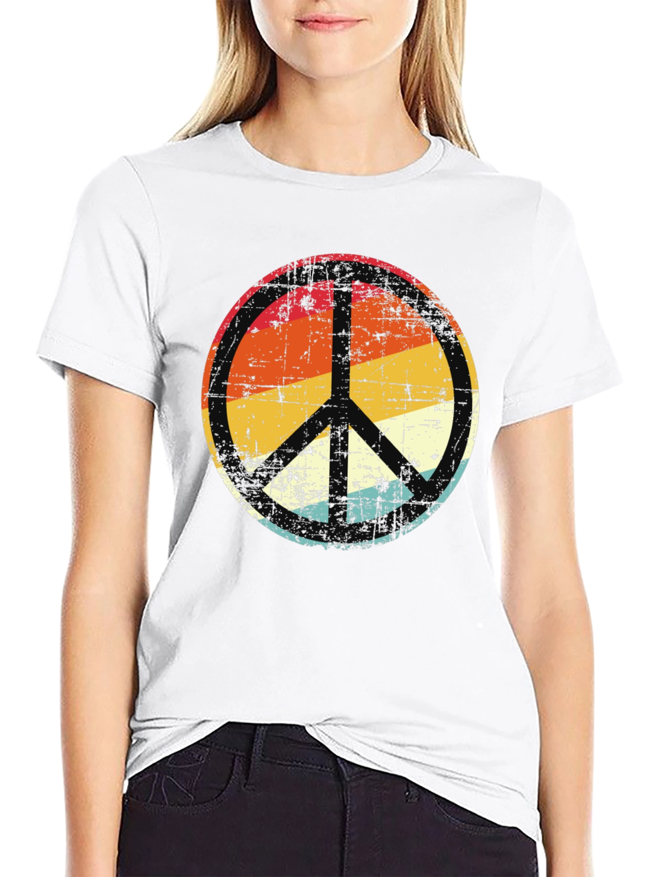 Black Retro Peace Sign Graphic Tee - Vintage Style view 9