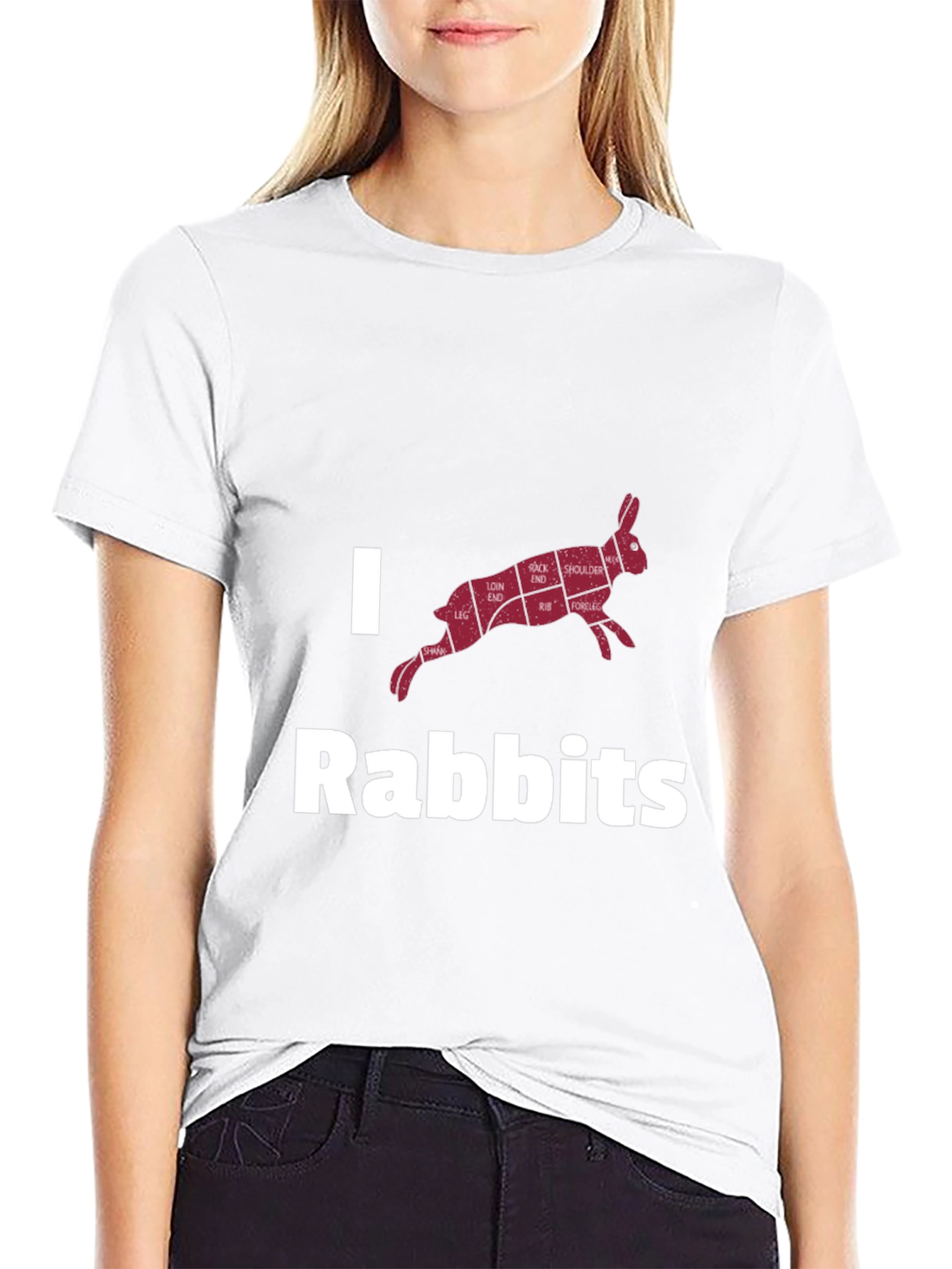 Black I Love Rabbits Butcher Cut T-Shirt view 9