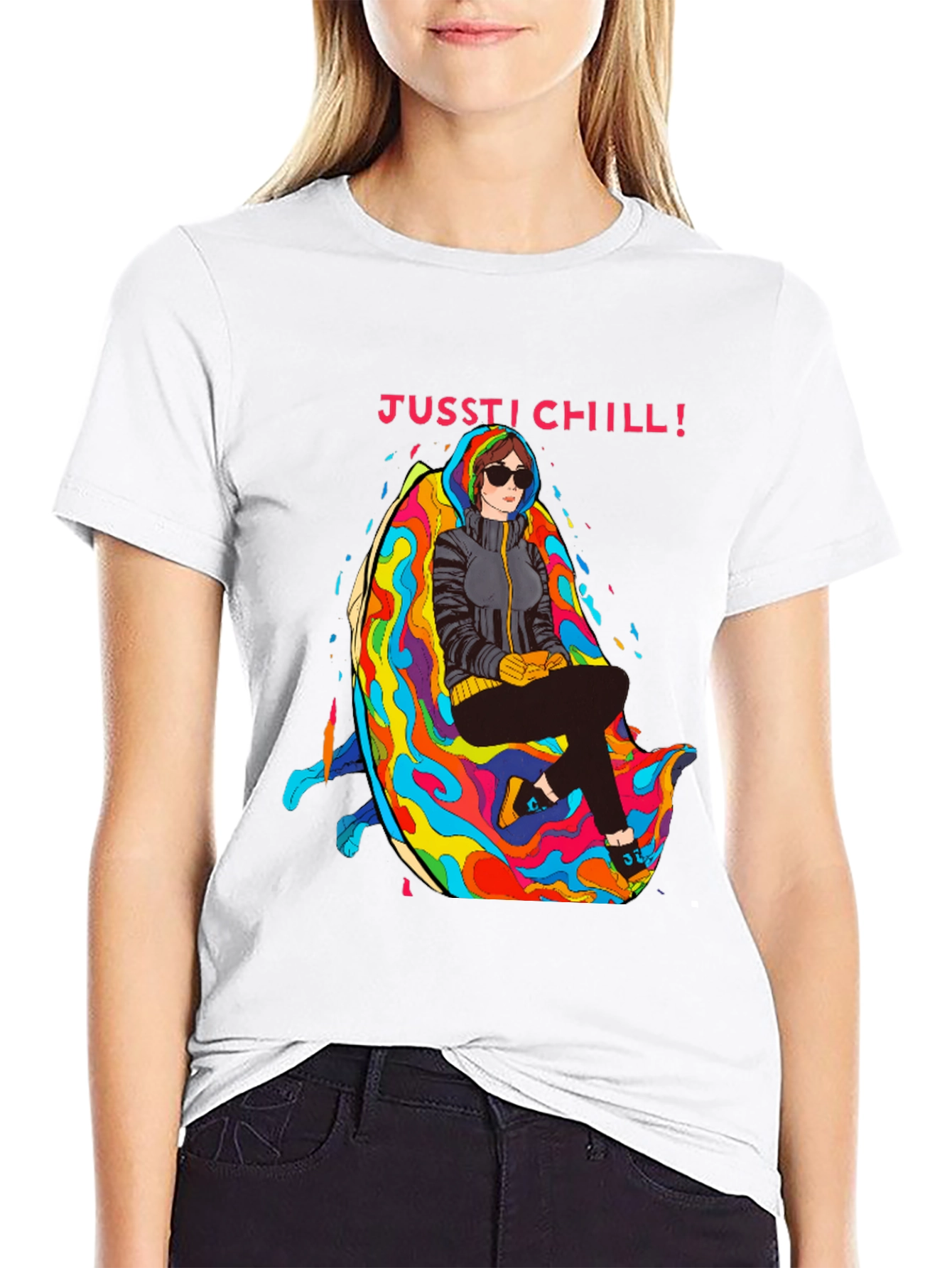Black Just Chill T-Shirt - Relaxed Fit, Unique Graphic Tee view 9