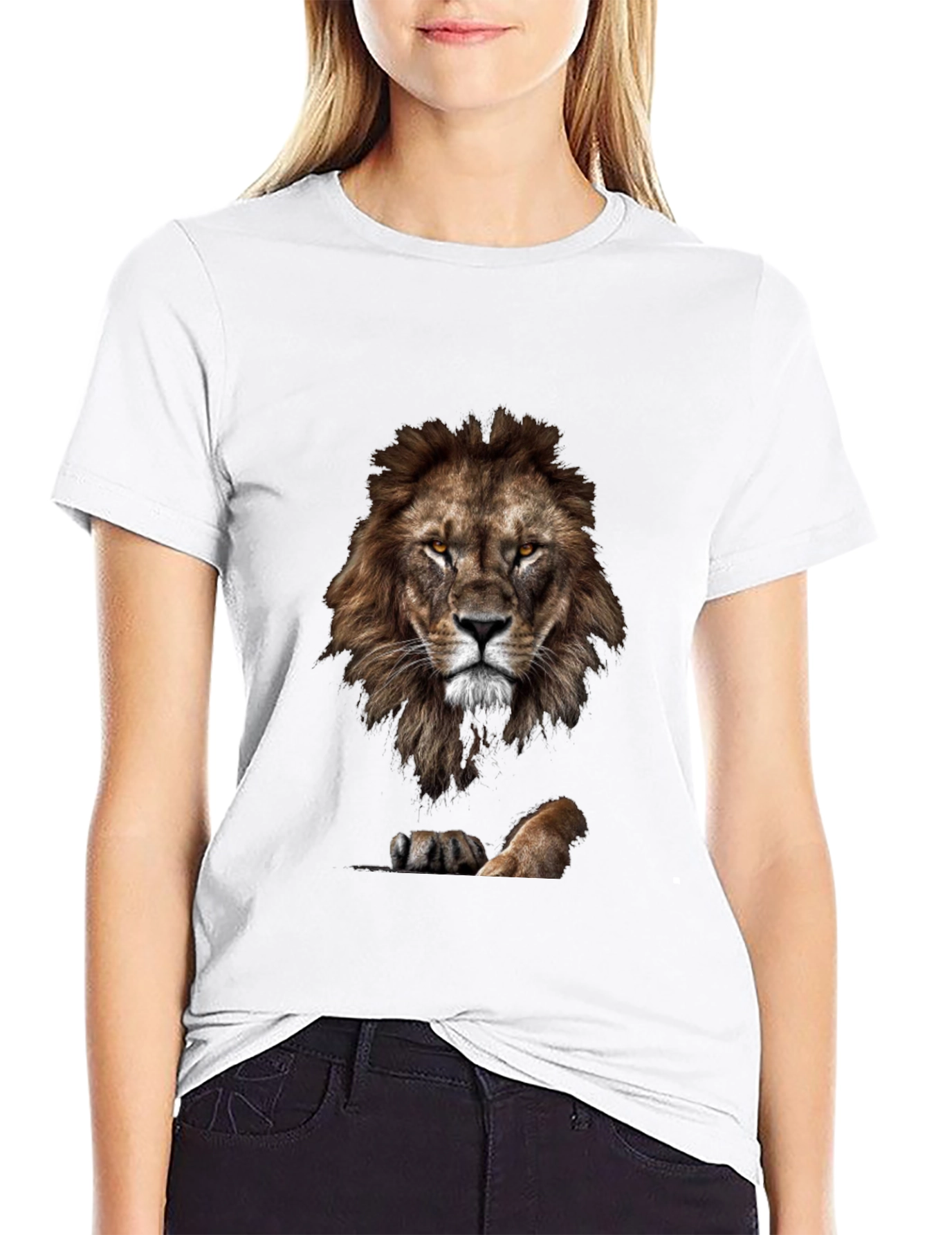 Black Lion Graphic Tee - Bold Animal Print T-Shirt view 9