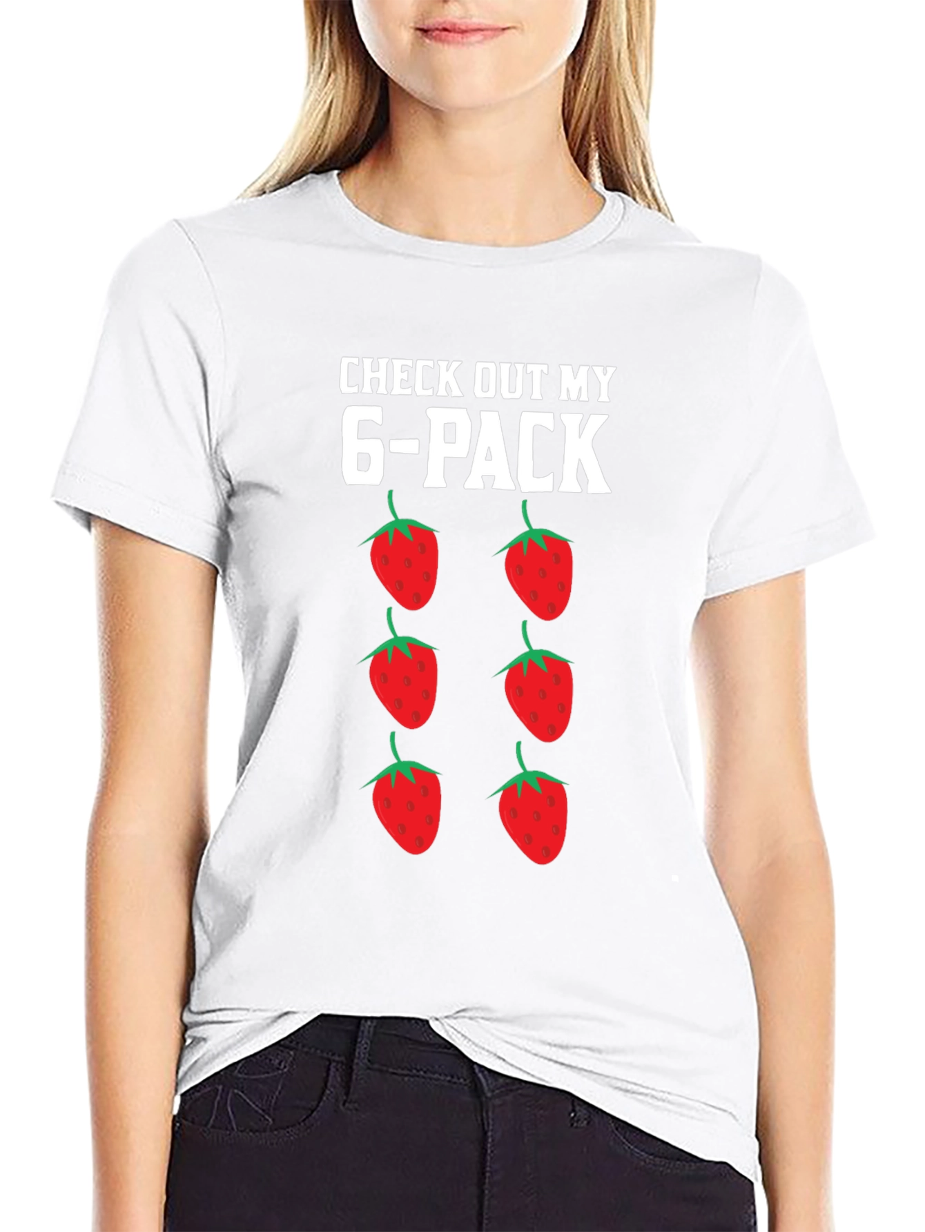 Black Funny Strawberry 6-Pack Graphic T-Shirt view 9