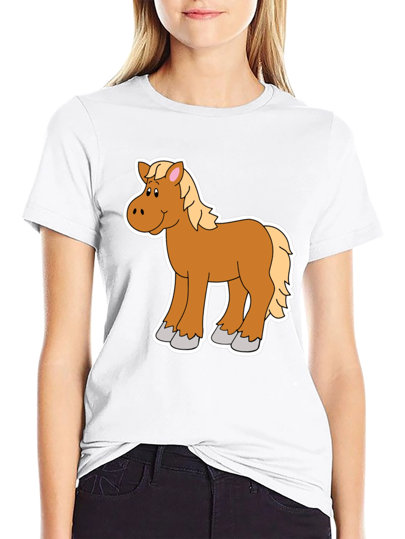 Black Cartoon Horse Graphic Tee - Black Unisex Shirt view 9