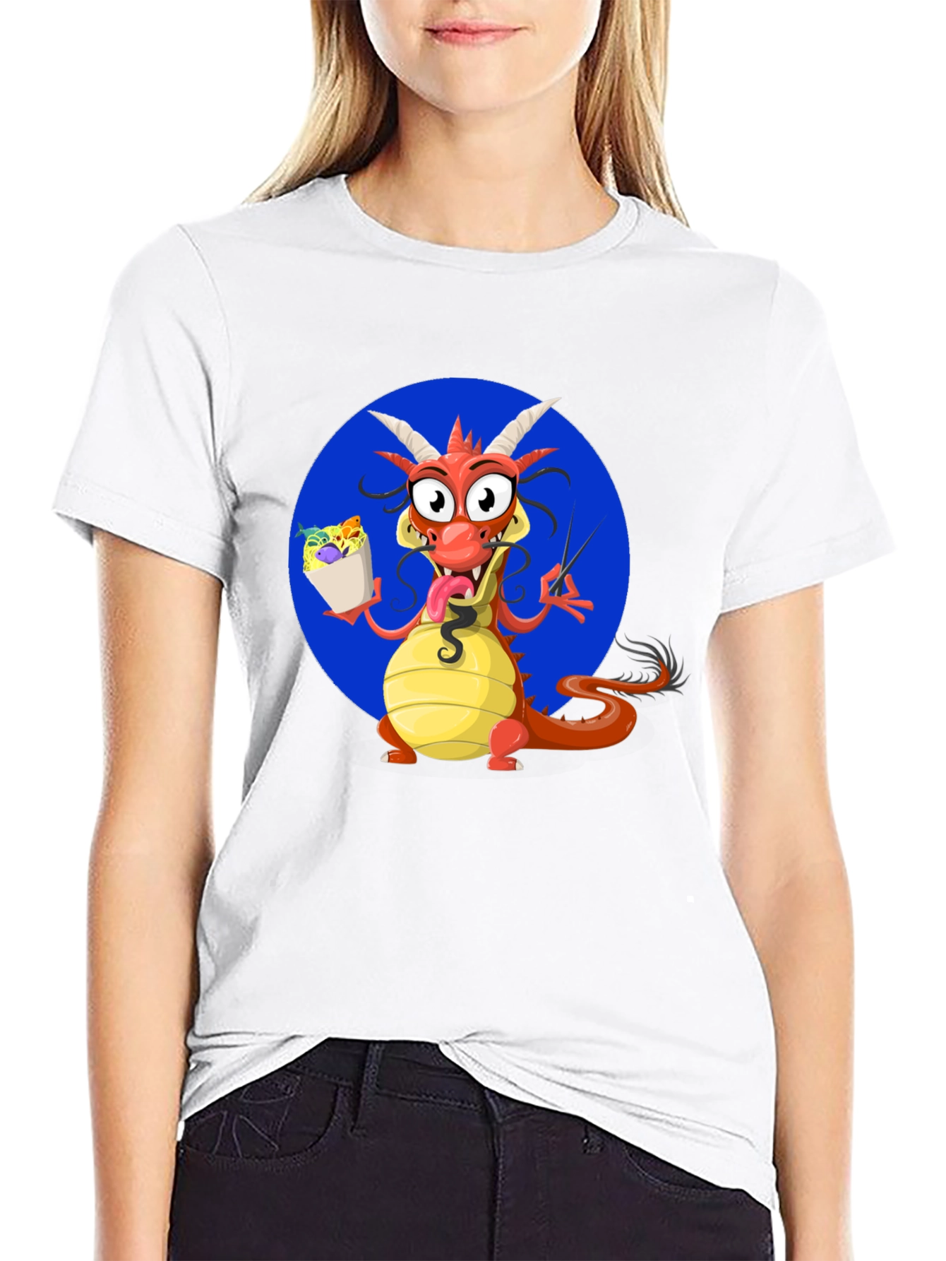 Black Dragon Eating Noodles Graphic T-Shirt view 9