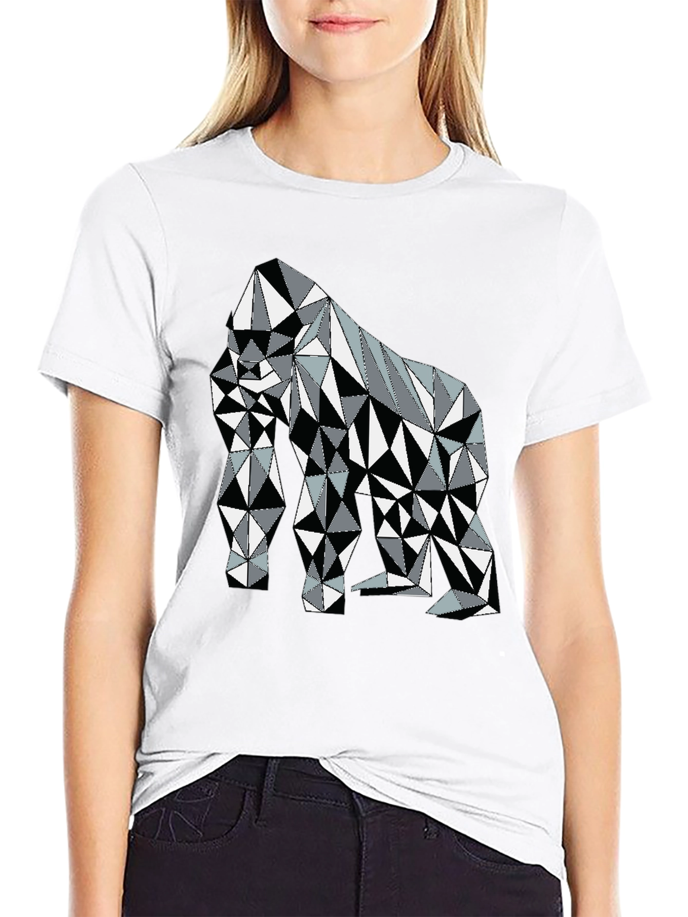 Black Geometric Gorilla Graphic Tee - Modern Animal Print Shirt view 9