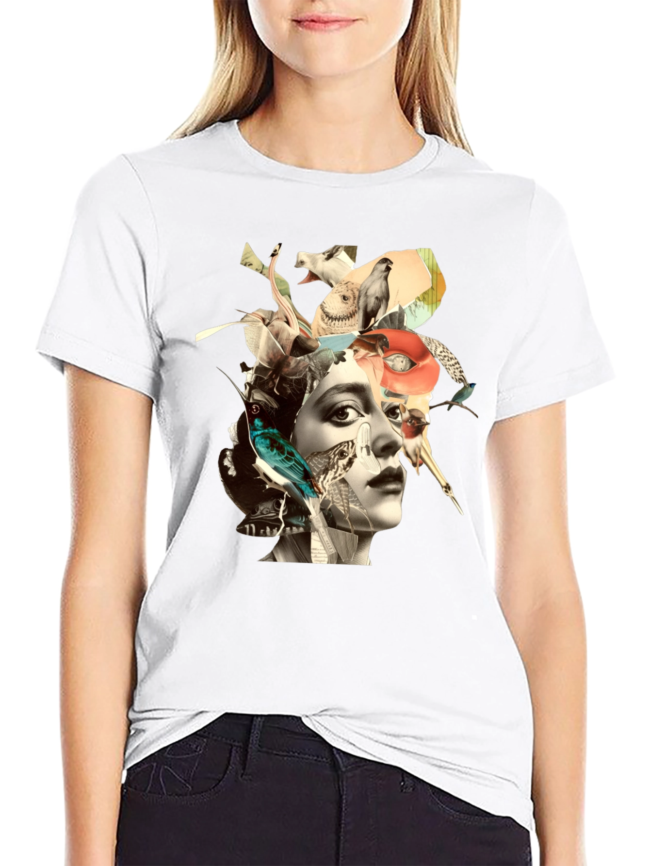 Black Artistic Collage Graphic Tee - Unisex Black T-Shirt view 9