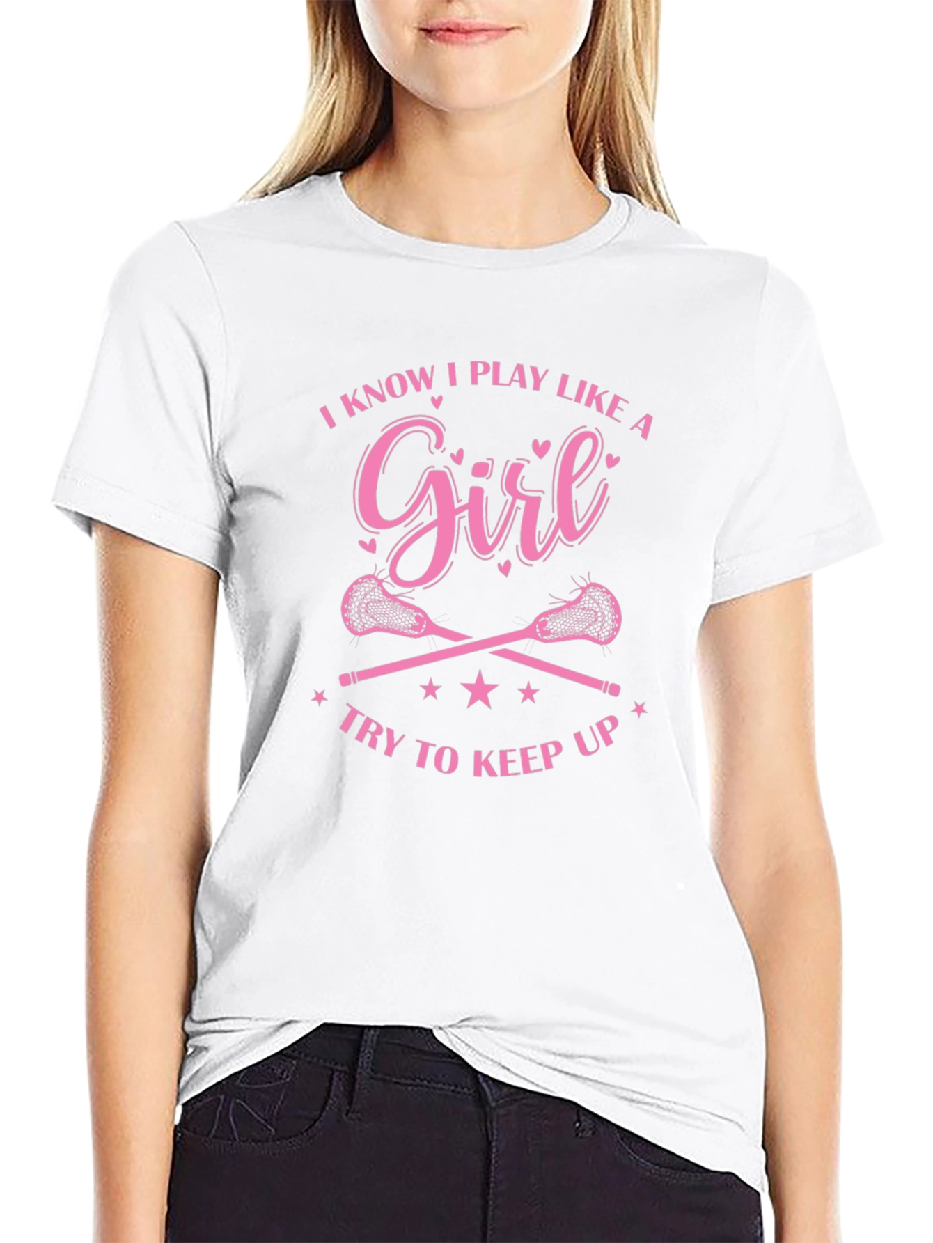 Black Lacrosse Girl T-Shirt - Play Like A Girl Try To Keep Up view 9