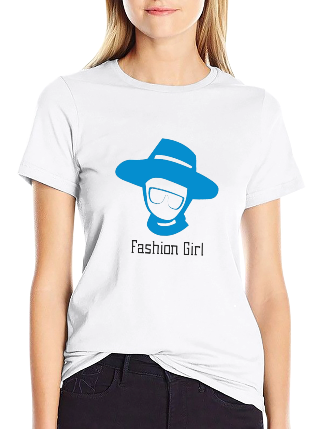 Black Cool Graphic Tee: "Fashion Girl" Design in Blue view 9