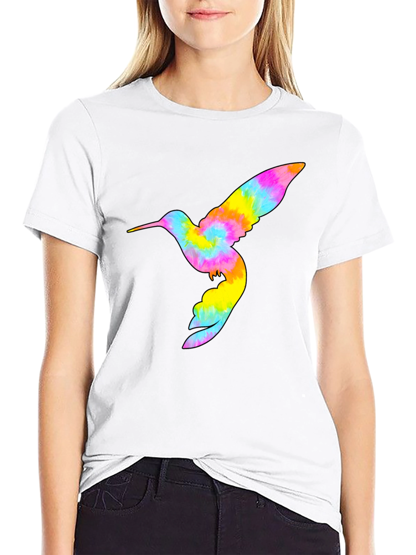 Black Tie Dye Hummingbird Graphic Tee - Black view 9