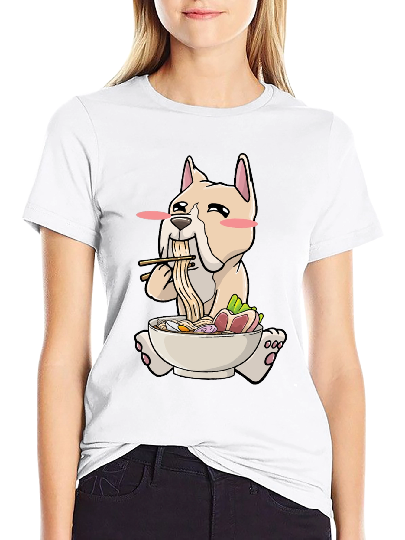 Black Dog Ramen T-Shirt - Cute Cartoon Graphic Tee view 9