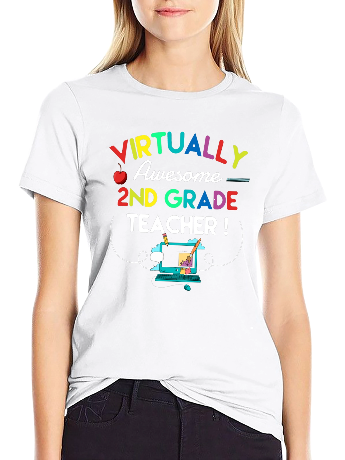 Black Virtually Awesome 2nd Grade Teacher T-Shirt view 9