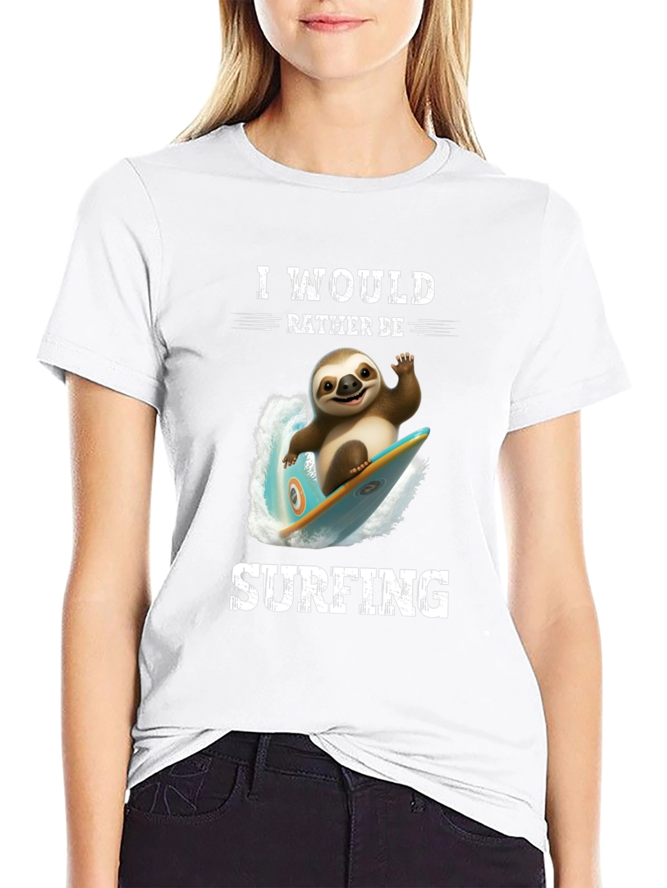 Black Surfing Sloth Graphic T-Shirt - Relaxed Fit view 9