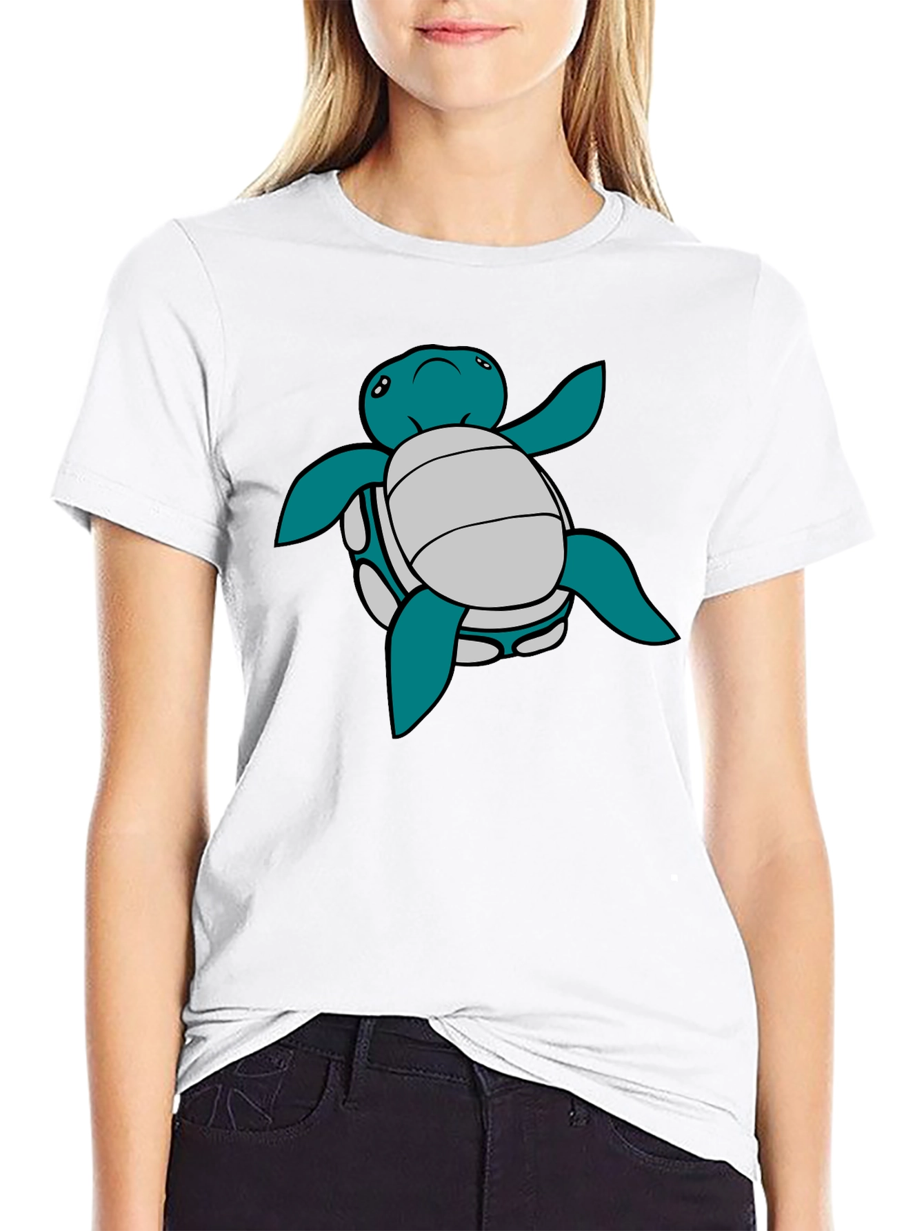 Black Cartoon Turtle Graphic Tee - Black T-Shirt view 9