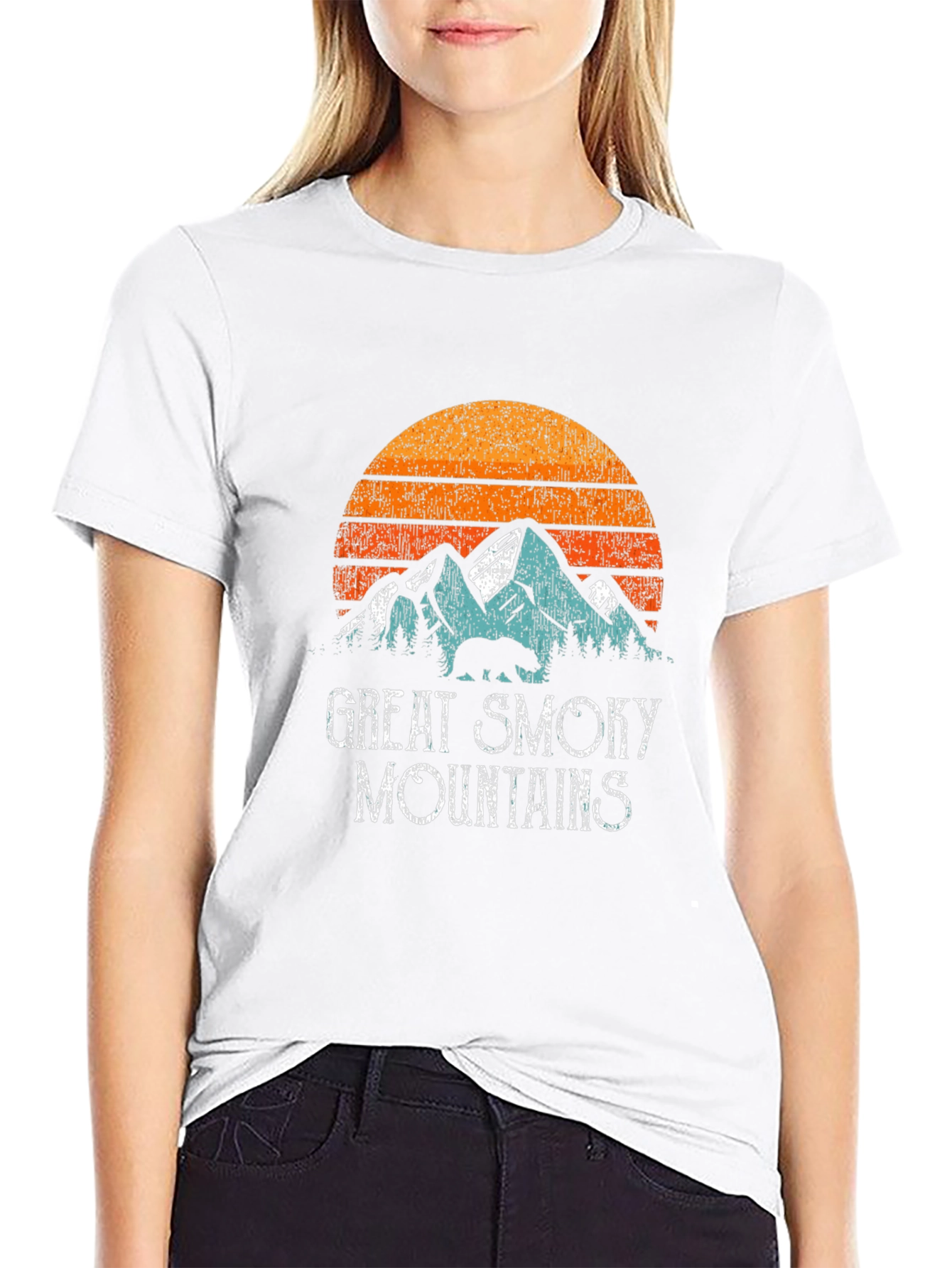 Black Great Smoky Mountains Retro Graphic T-Shirt view 9