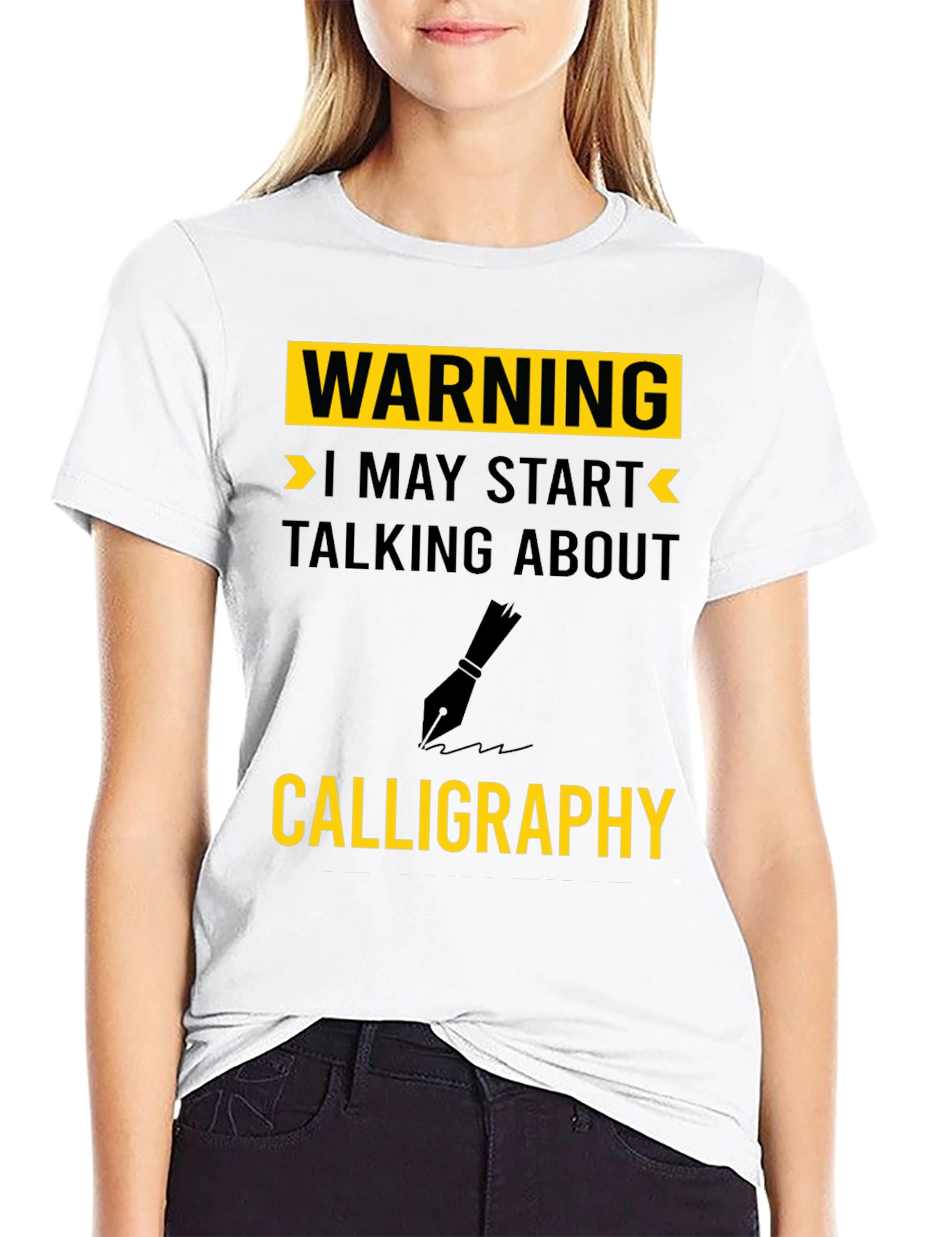 Black Warning Calligraphy T-Shirt - Art Lover's Gift view 9