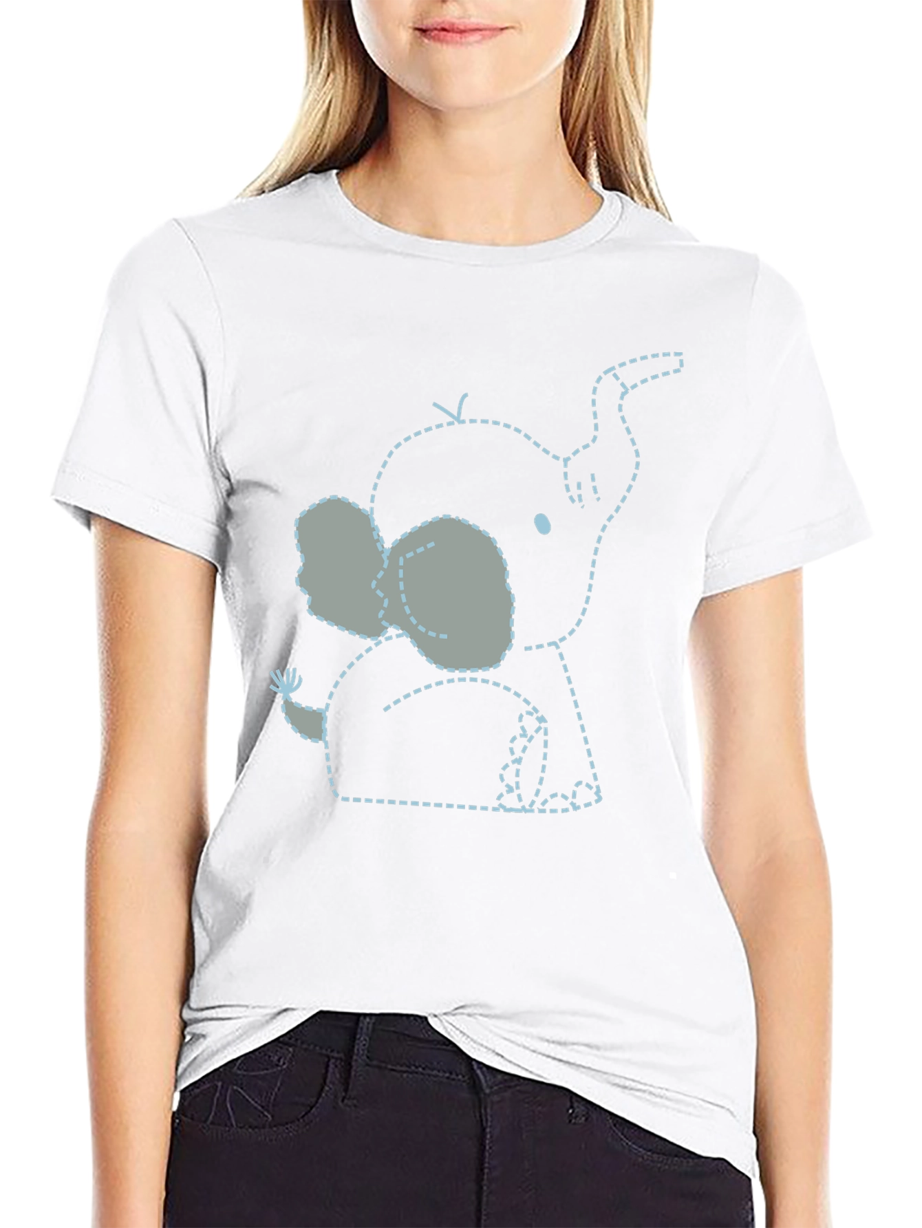 Black Cute Elephant Outline Tee - Black Soft Cotton view 9
