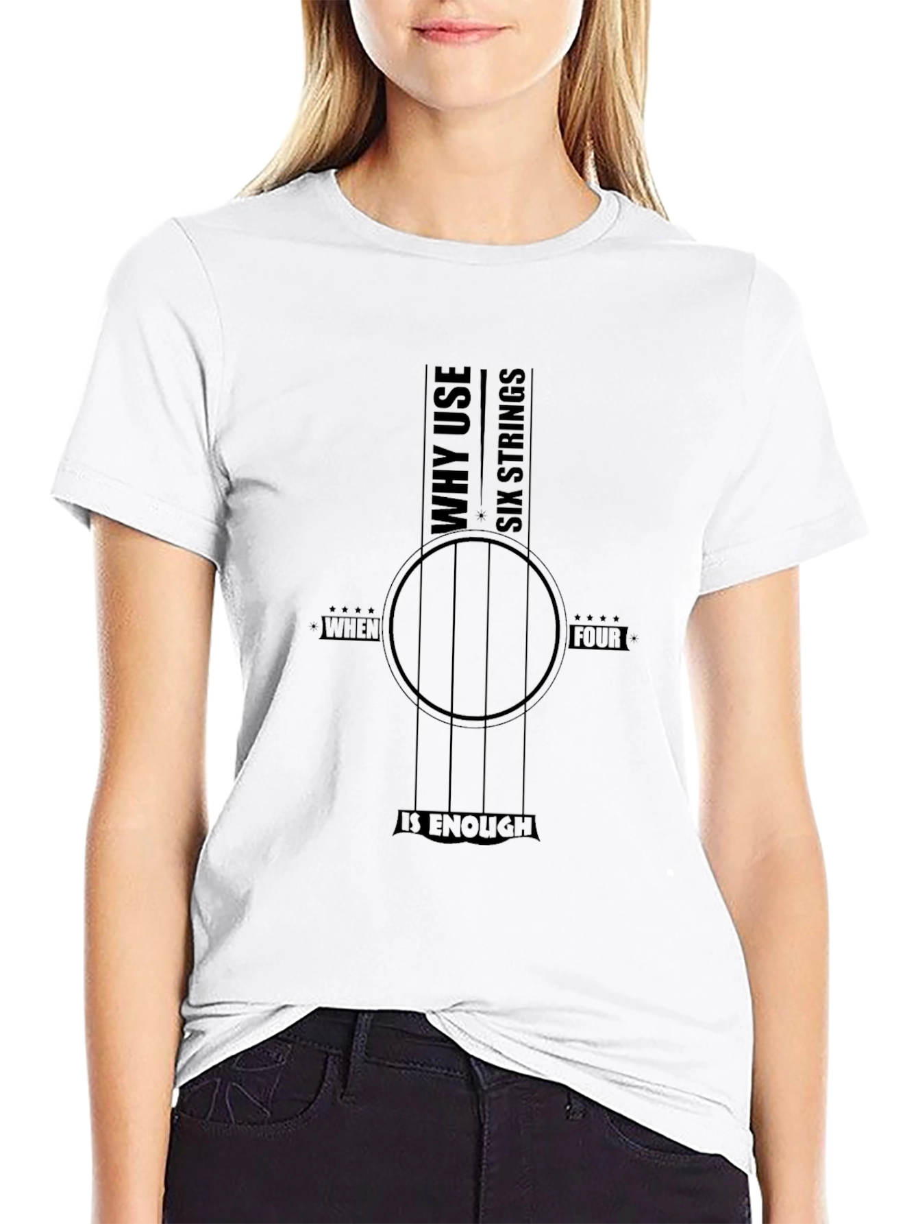 Black Why Use Six Strings T-Shirt - Funny Guitar Bass Tee view 9