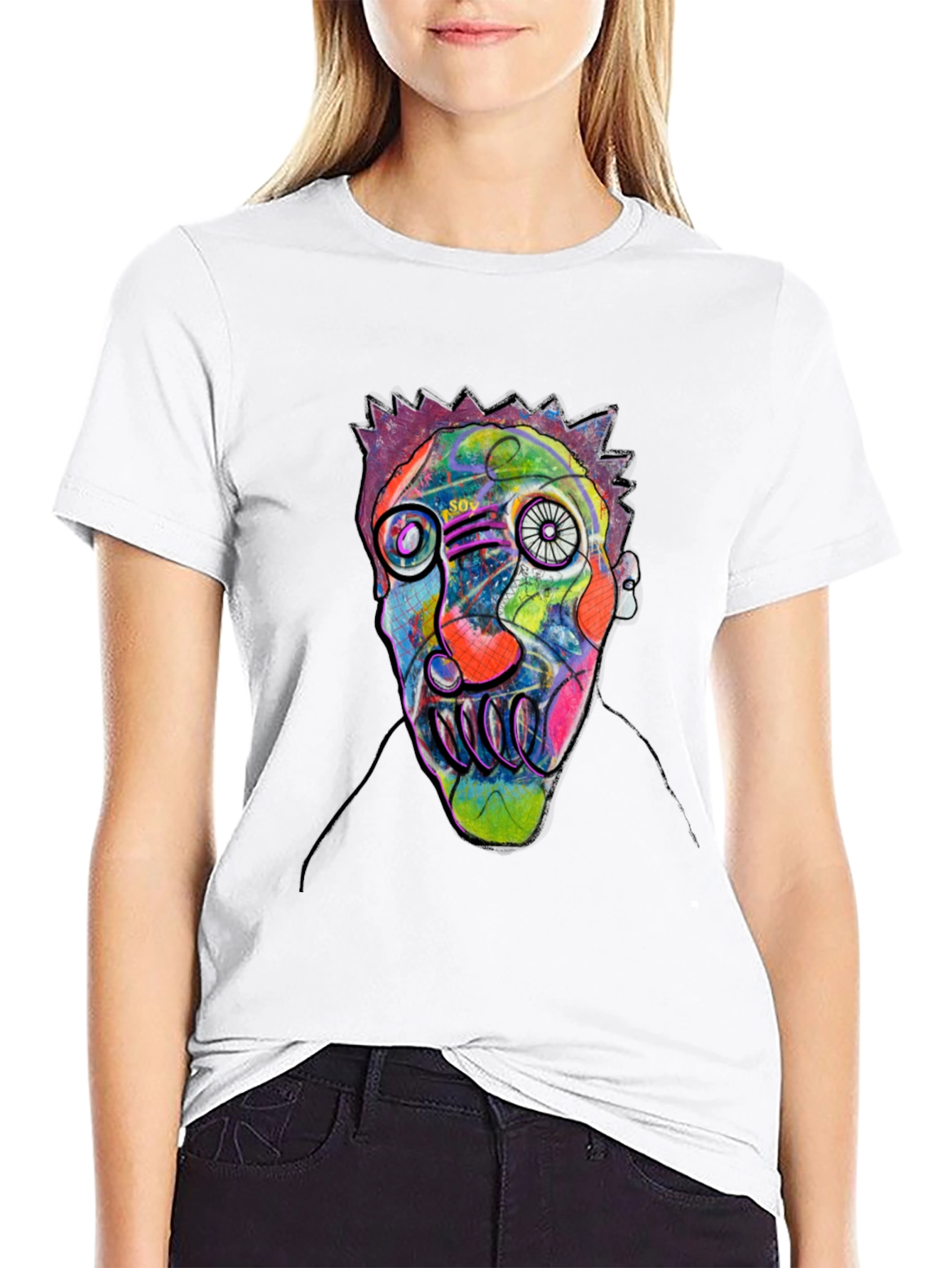 Black Abstract Face Art Black T-Shirt view 9