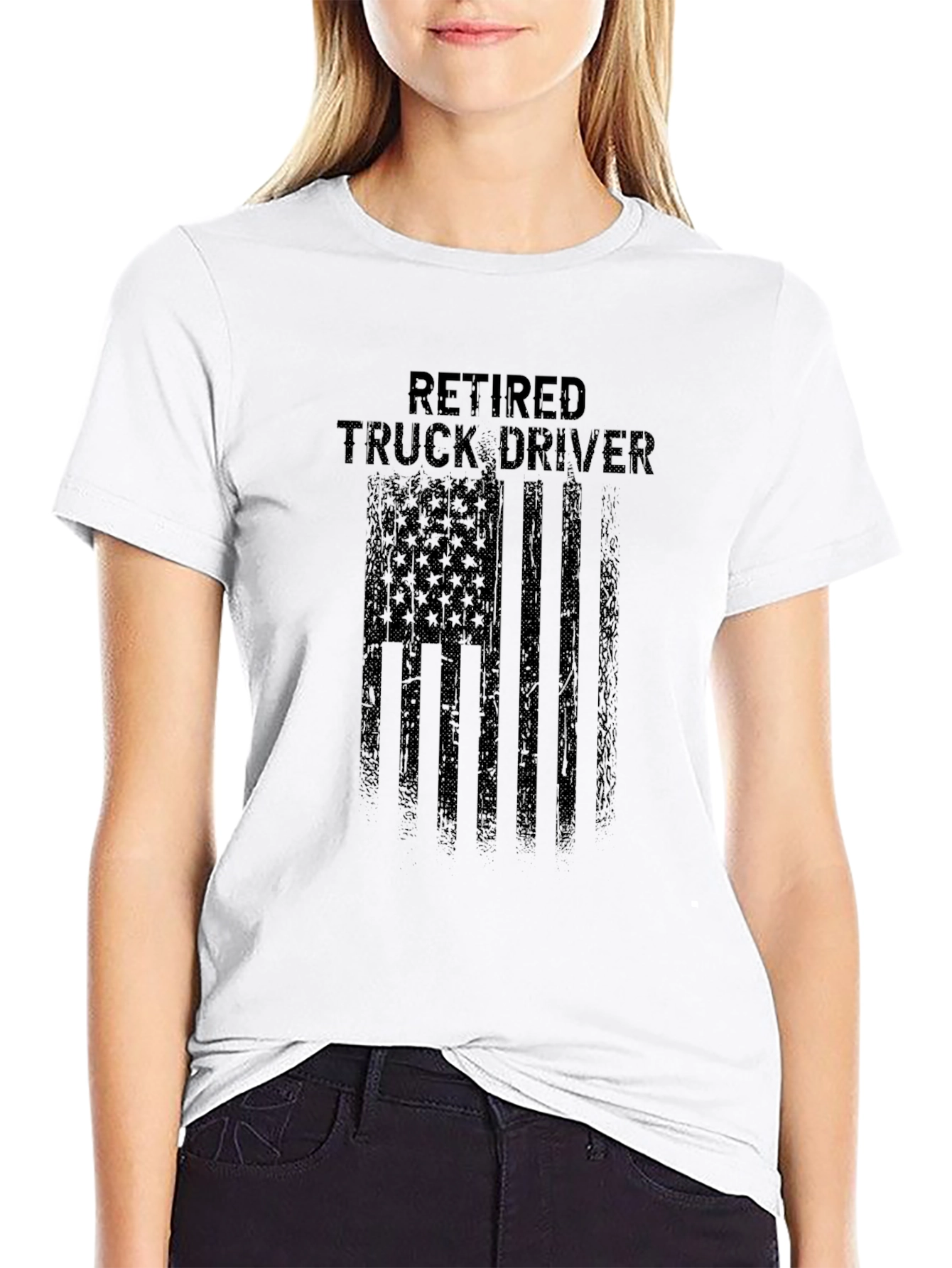 Black Retired Truck Driver American Flag T-Shirt view 9