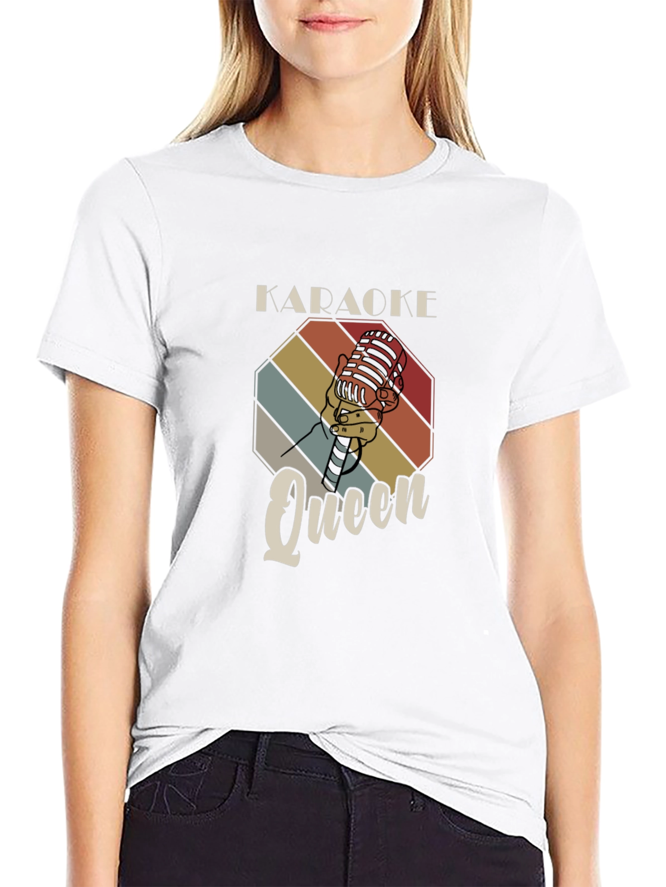 Black Karaoke Queen T-Shirt - Retro Microphone Design view 9
