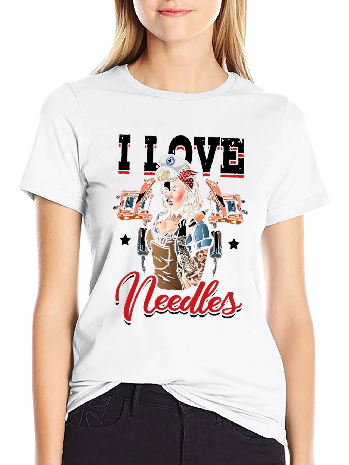 Black I Love Needles Tattoo Artist T-Shirt view 9