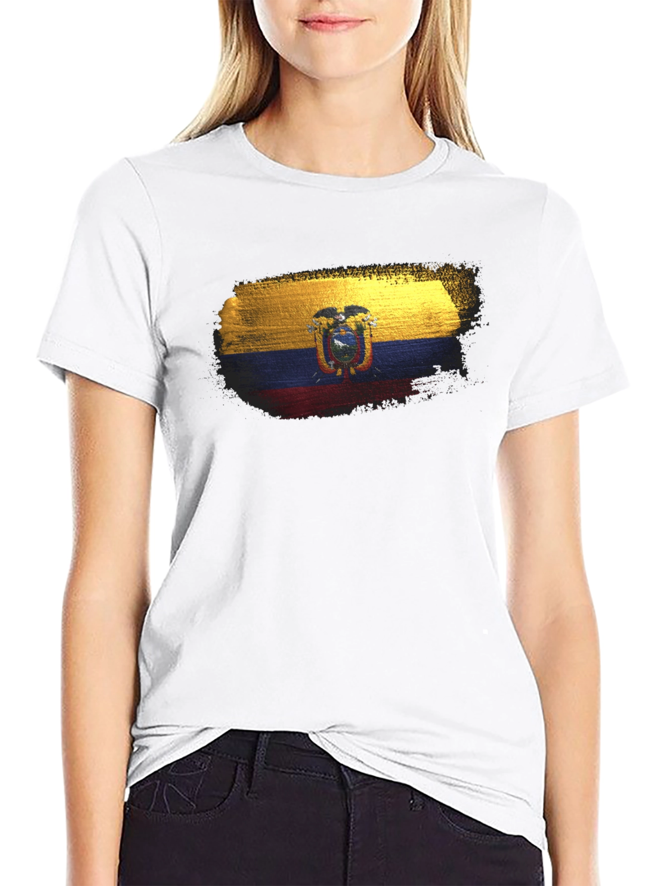 Black Ecuador Flag T-Shirt - Black Crew Neck Tee view 9