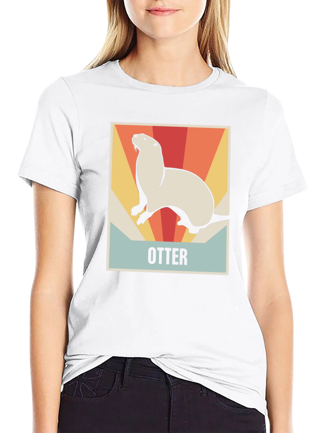 Black Retro Otter Graphic Tee - Soft Cotton Blend view 9