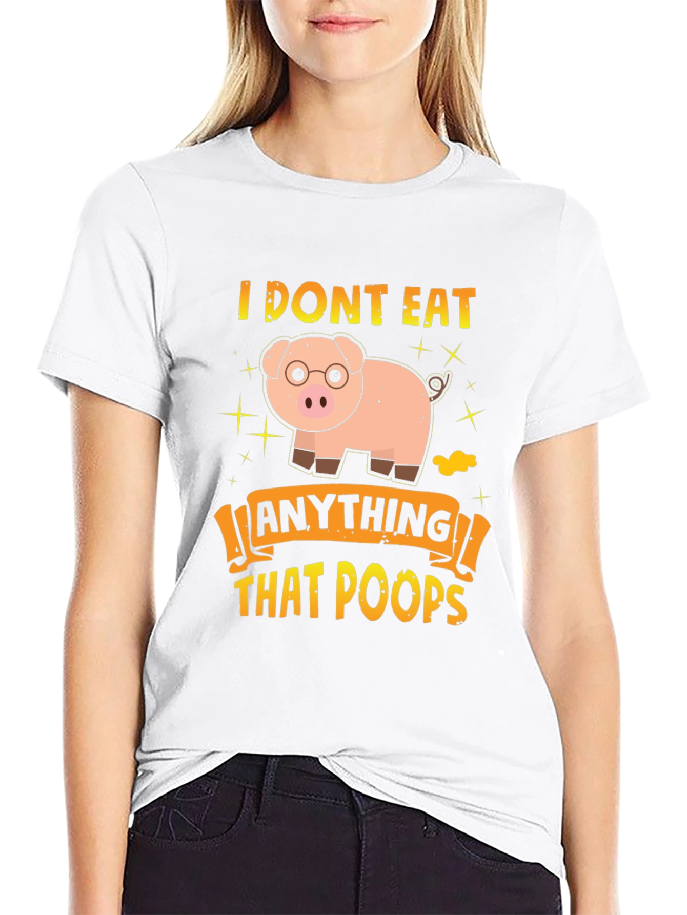Black Funny Vegan Pig T-Shirt view 9