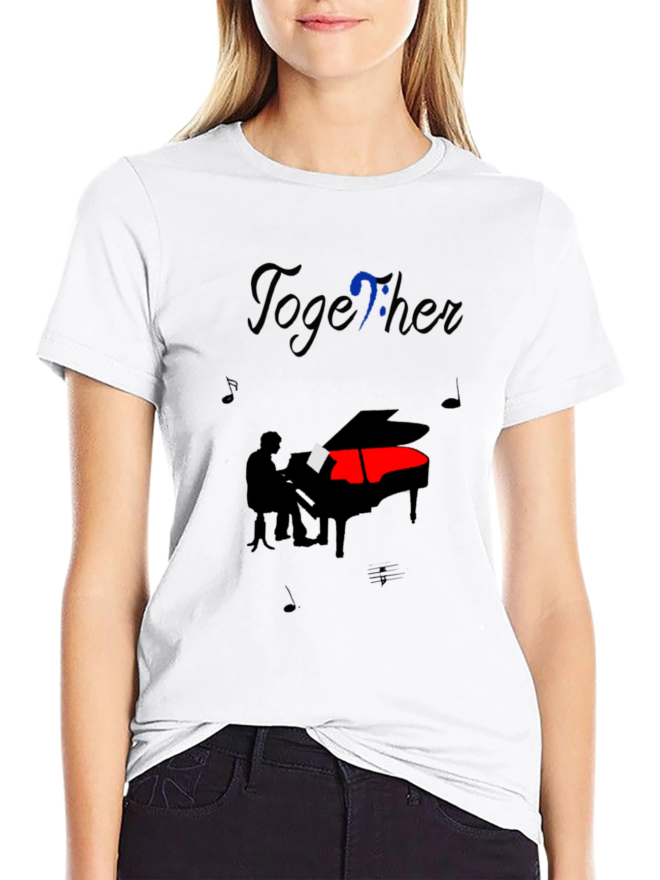 Black Musical Harmony Tee: Piano & Together Design view 9