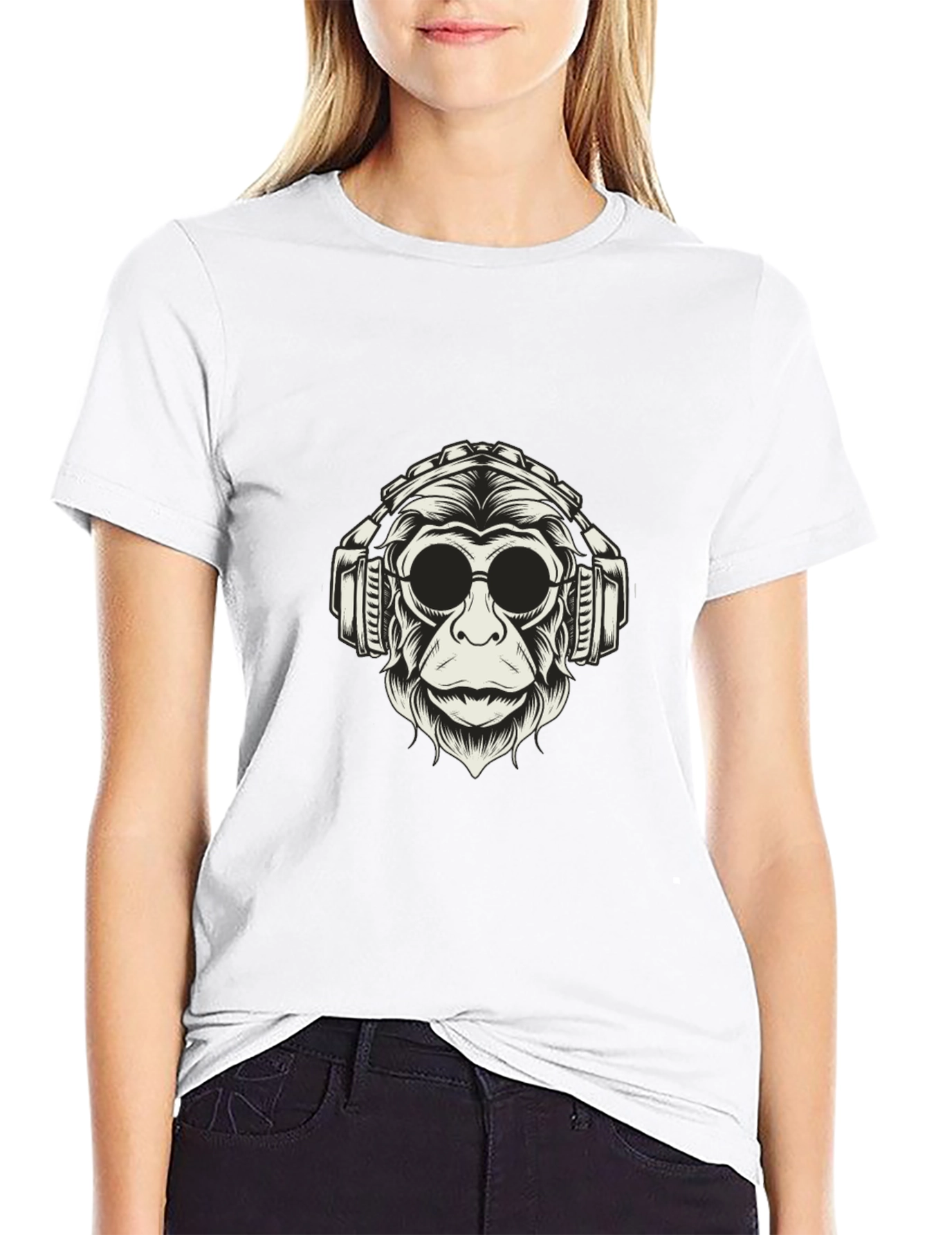 Black Cool Monkey Graphic Tee - Black Cotton Shirt view 9