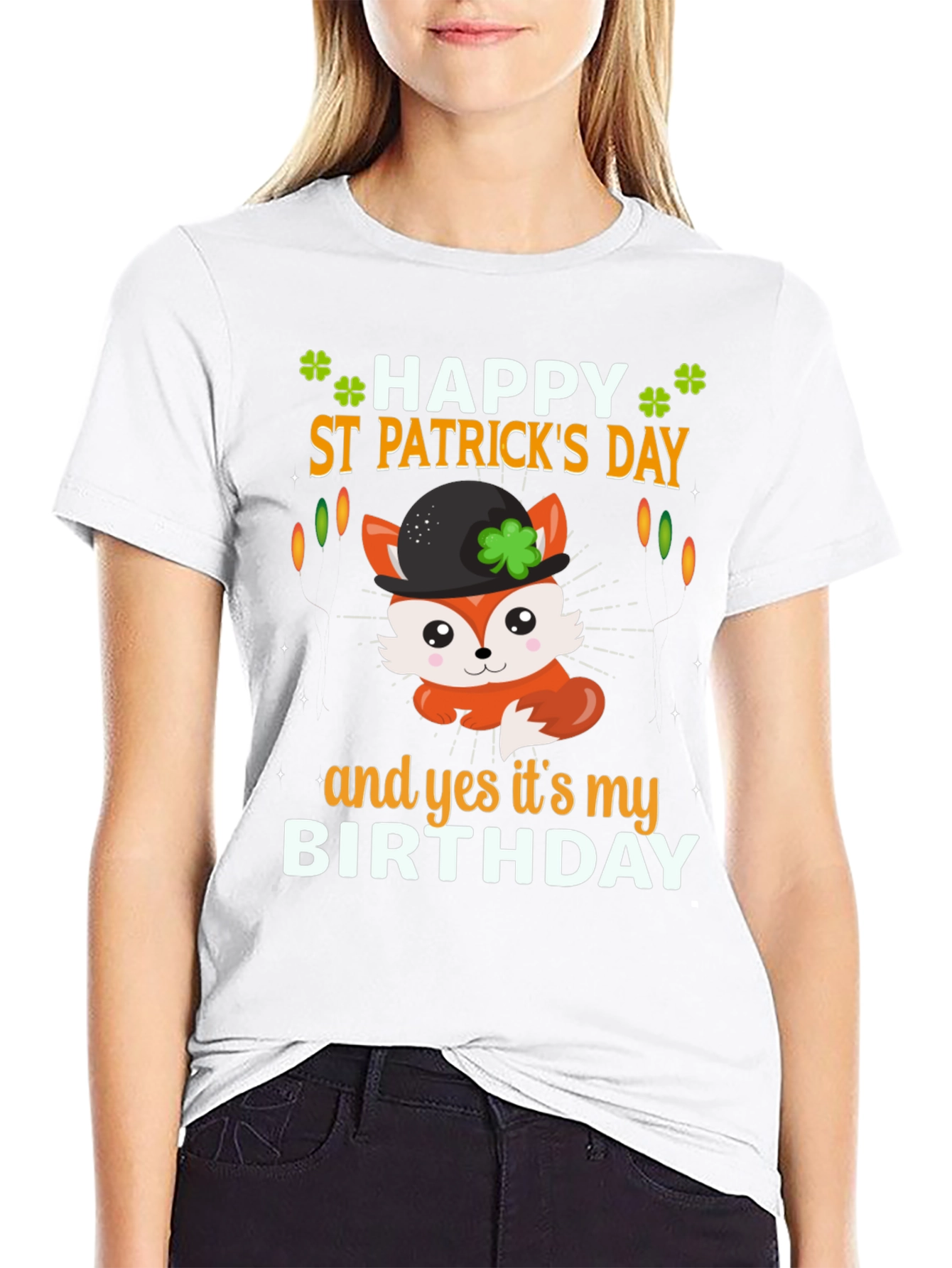 Black St. Patrick's Day Birthday Fox T-Shirt view 9
