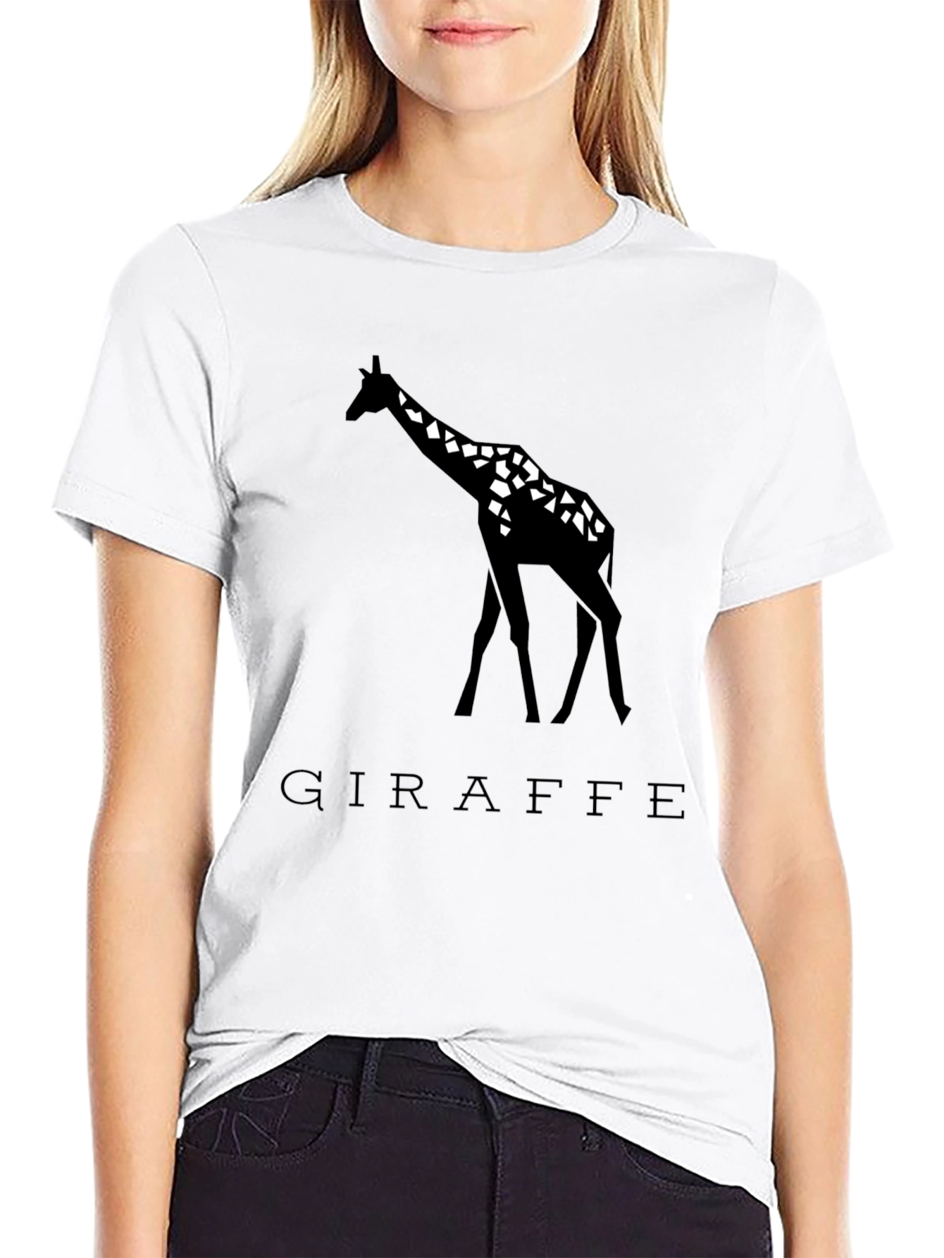 Black Giraffe Graphic Tee - Black Geometric Design view 9