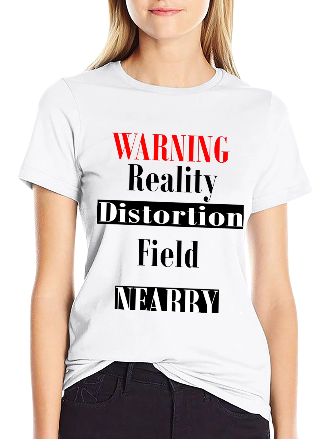 Black Warning Reality Distortion Field Mens T-Shirt view 9
