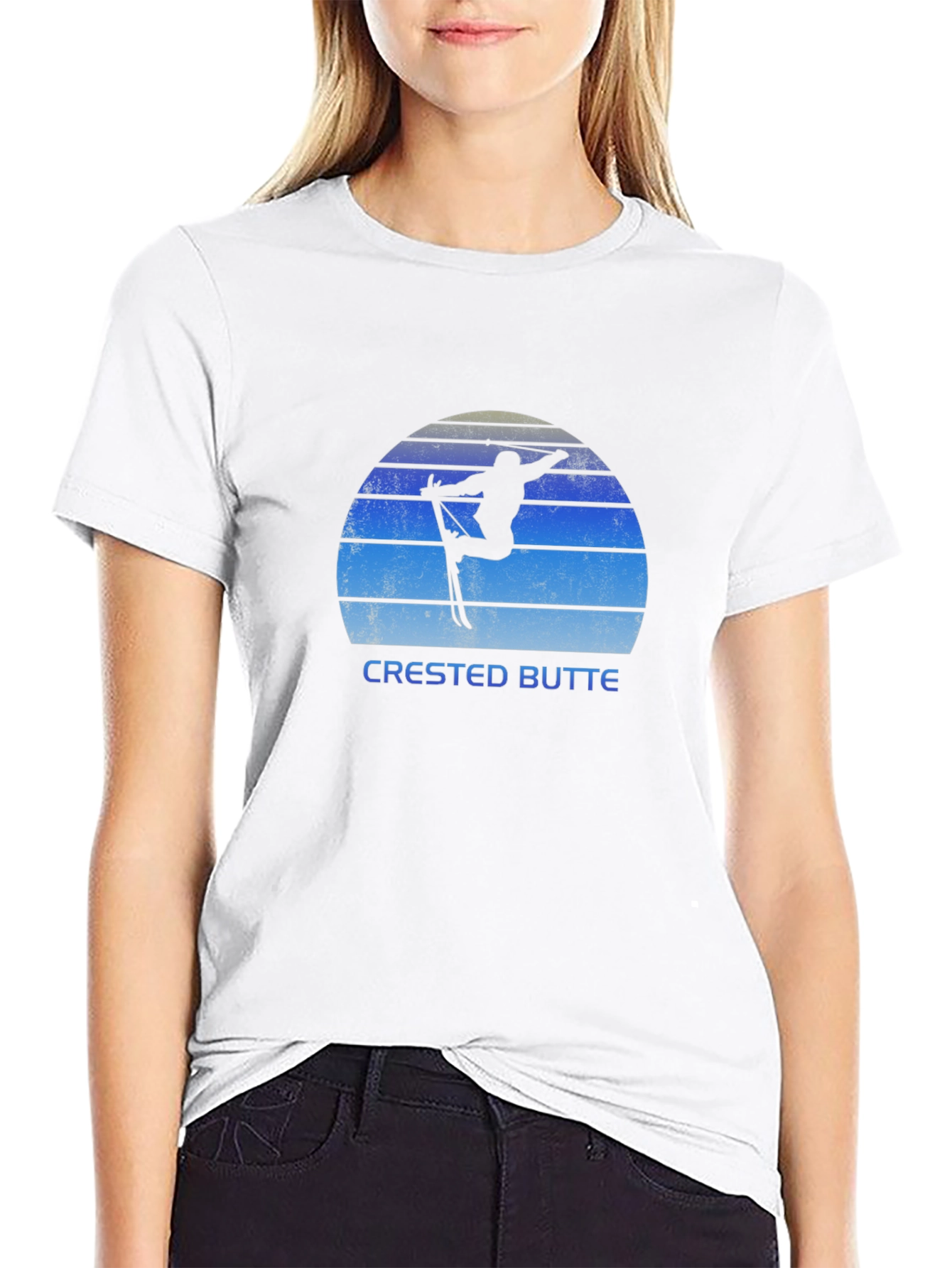 Black Crested Butte Skiing Silhouette T-Shirt view 9