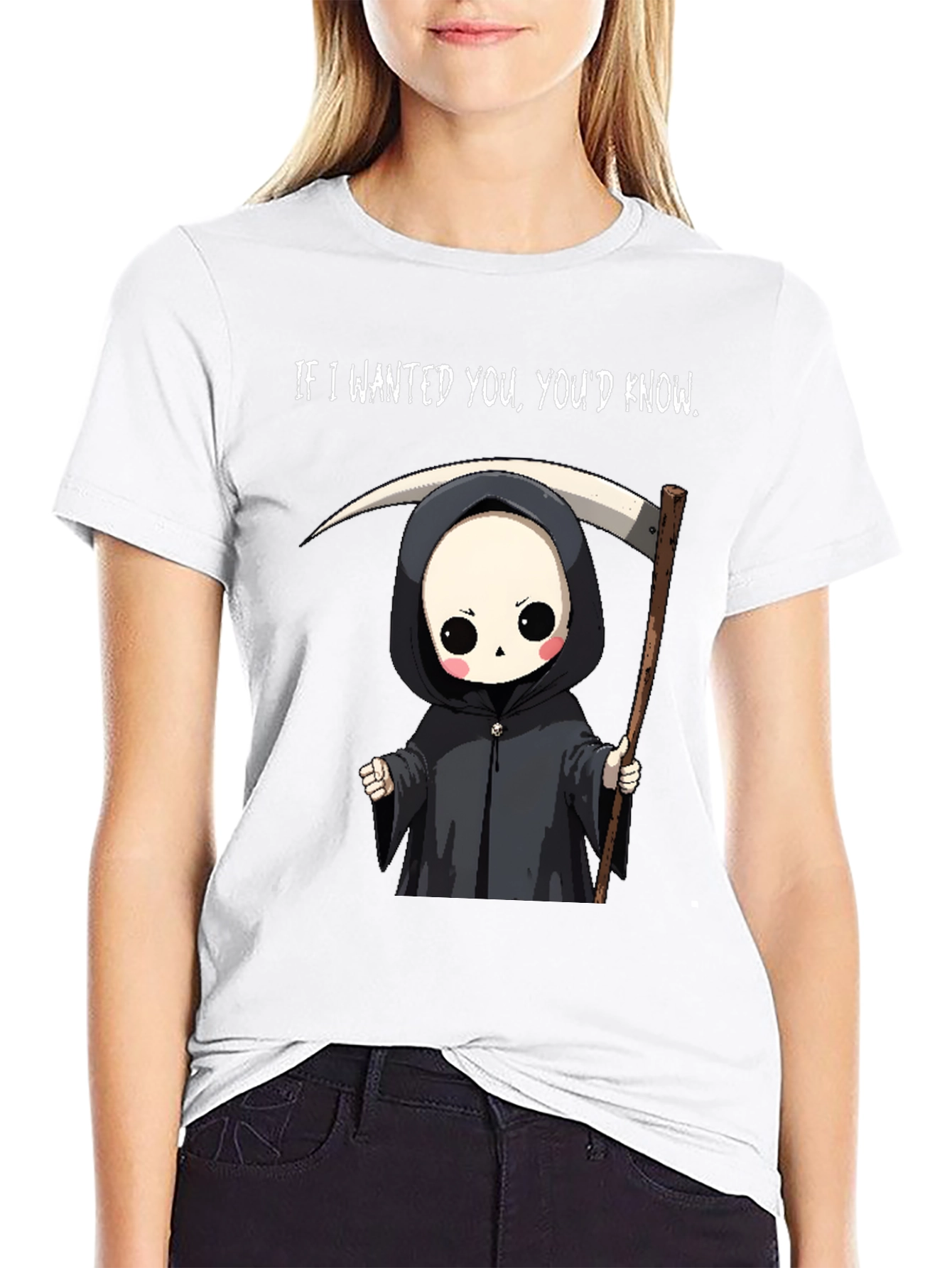 Black Grim Reaper Cartoon Graphic Tee - "If I Wanted You, You'd Know" view 9
