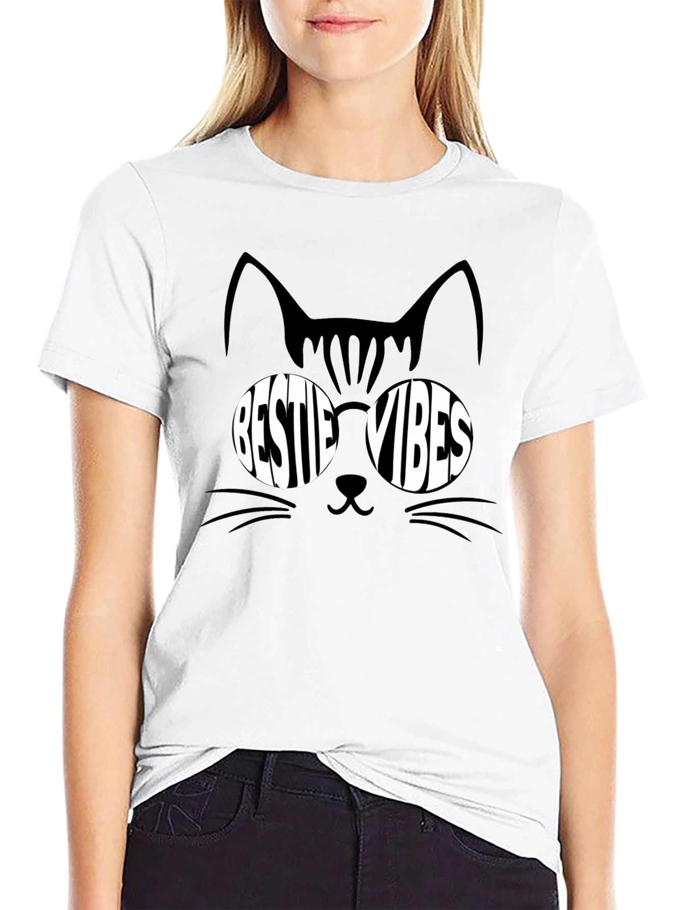 Black Cool Cat Bestie Vibes Black T-Shirt view 9