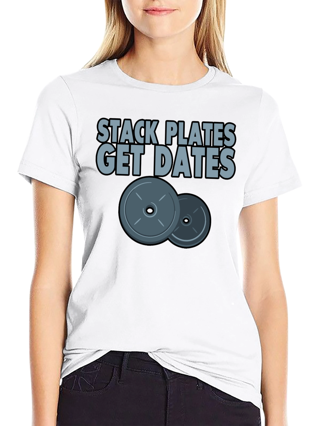 Black Stack Plates Get Dates Black Graphic T-Shirt Gym Workout view 9