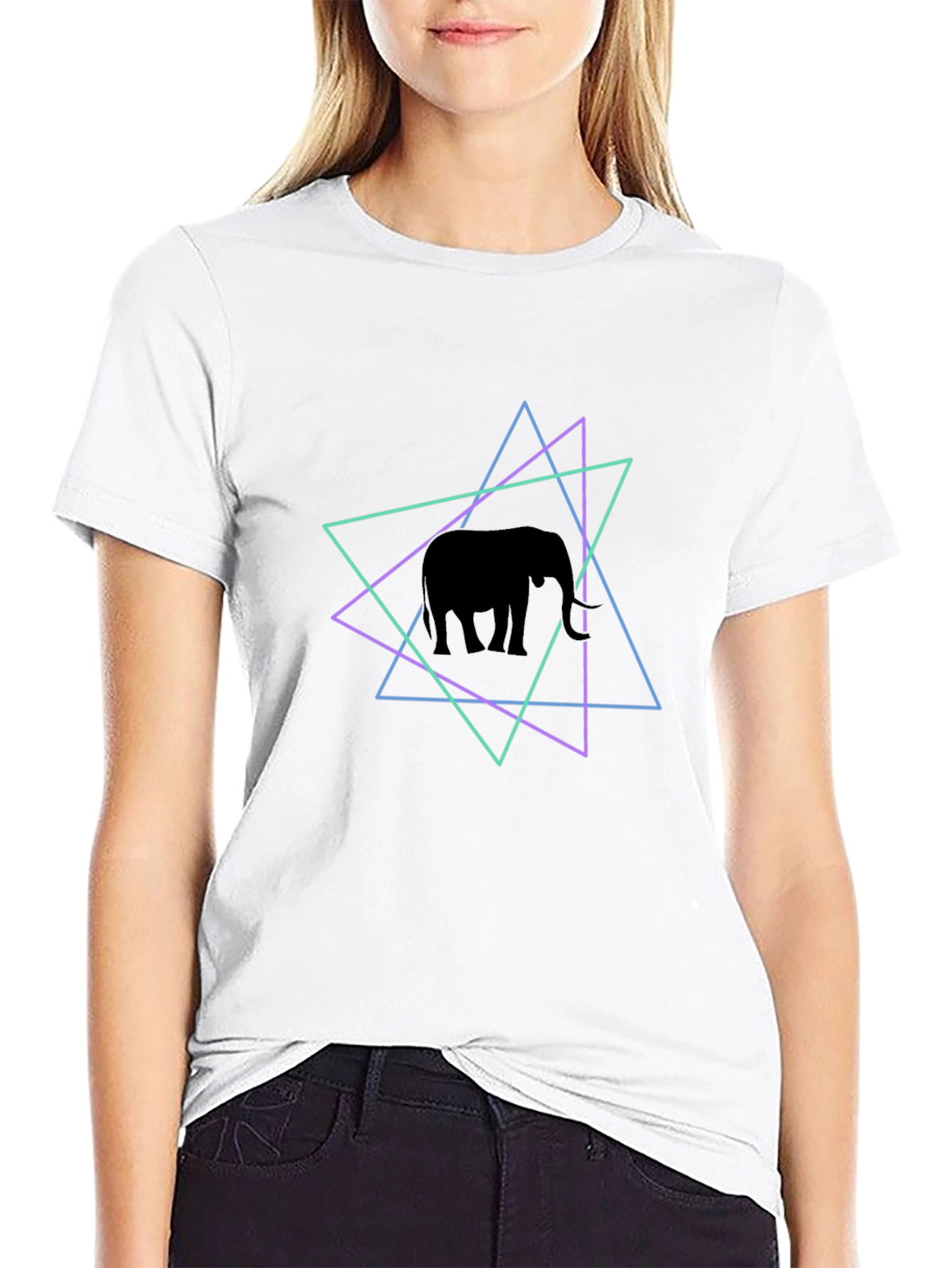 Black Geometric Elephant Graphic Tee - Black view 9