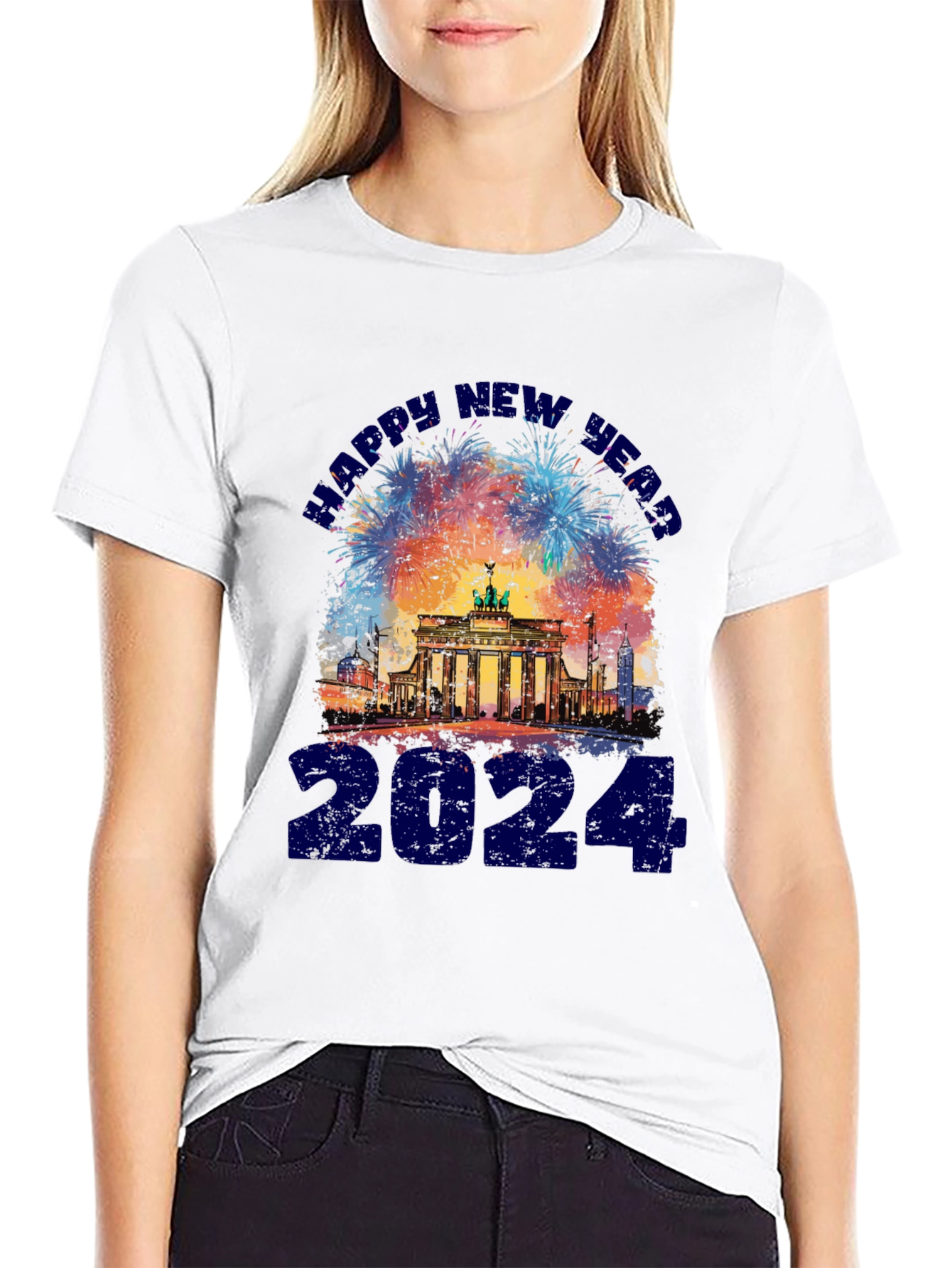 Black Happy New Year 2024 Berlin Fireworks T-Shirt view 9