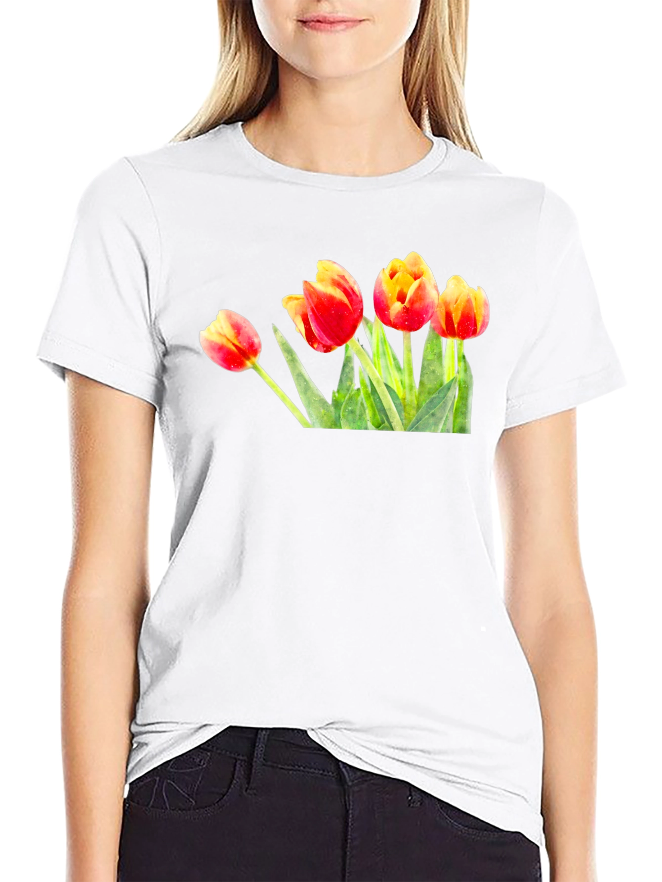 Black Tulip Graphic Print Black T-Shirt view 9