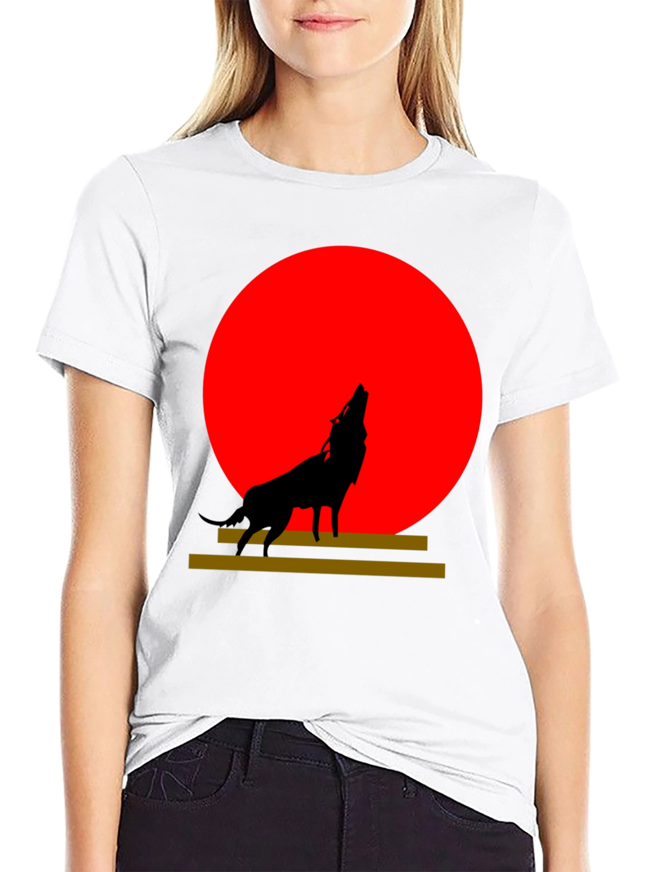 Black Wolf Silhouette Graphic Tee - Red Moon Design view 9