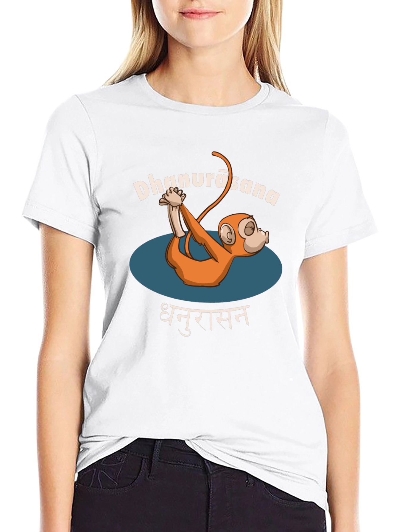 Black Yoga Monkey Tee - Dhanurasana Pose view 9