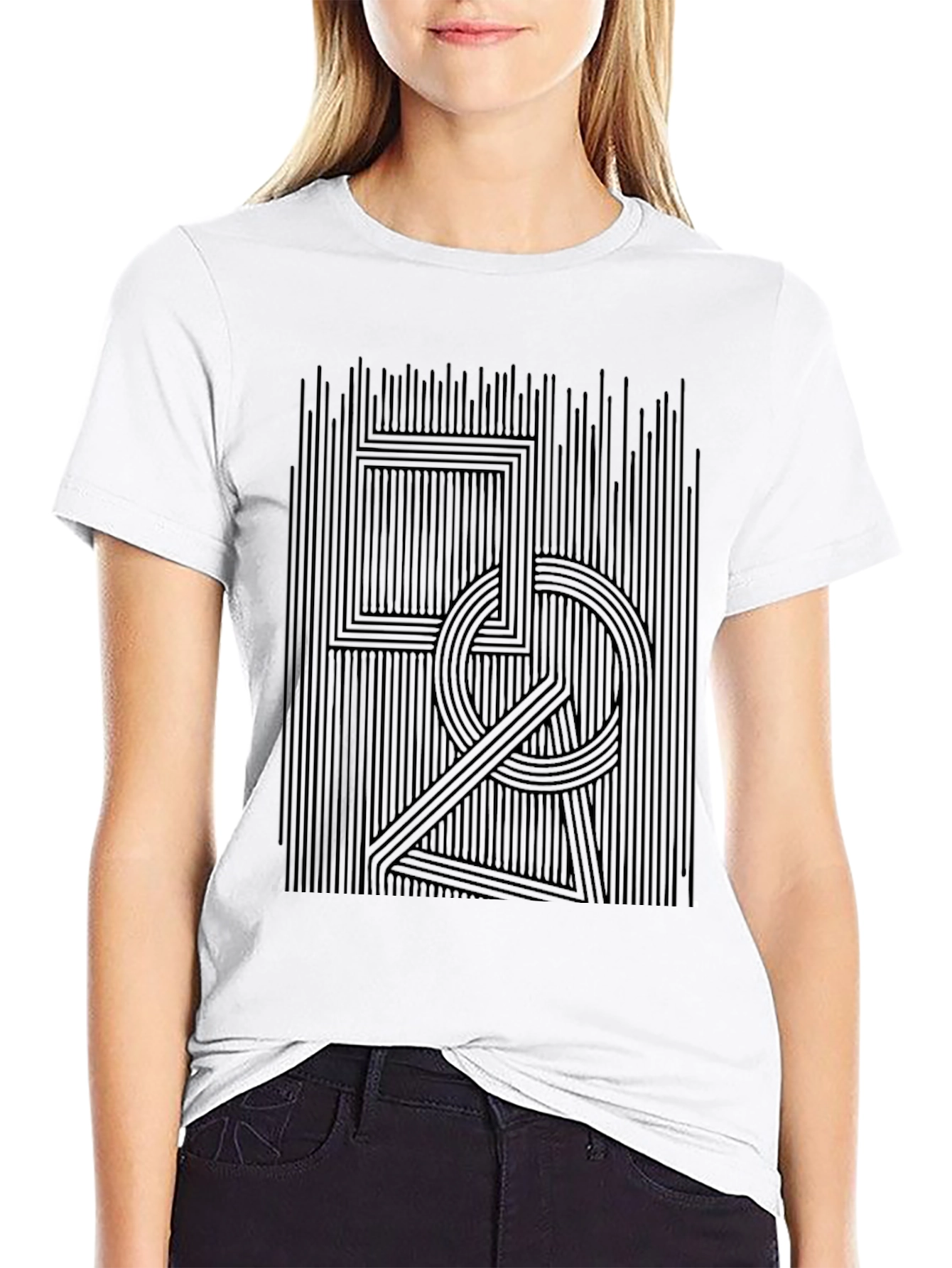 Black Abstract Line Art Black Graphic Tee view 9